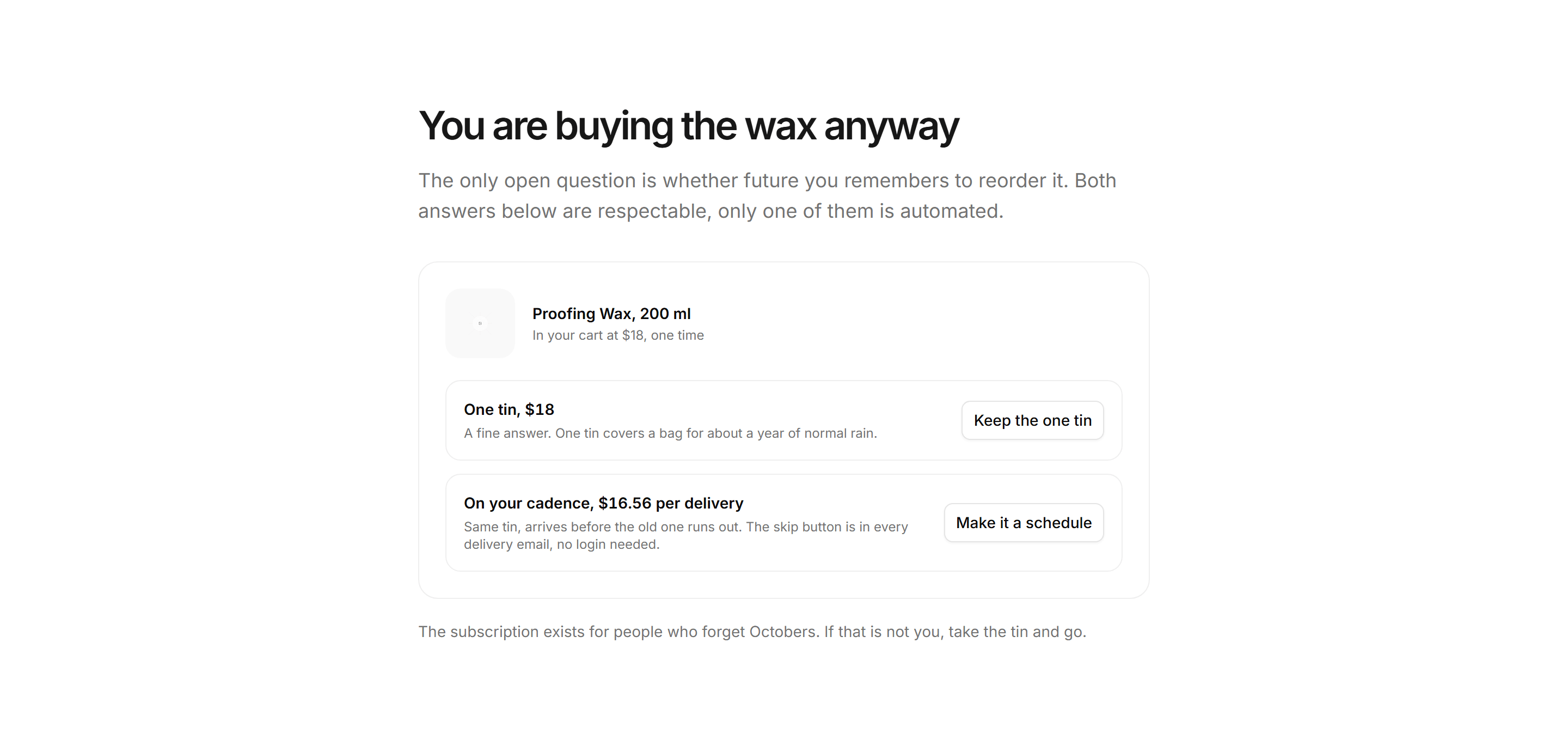 Ecommerce Upsell: Care Sub Upsell Row