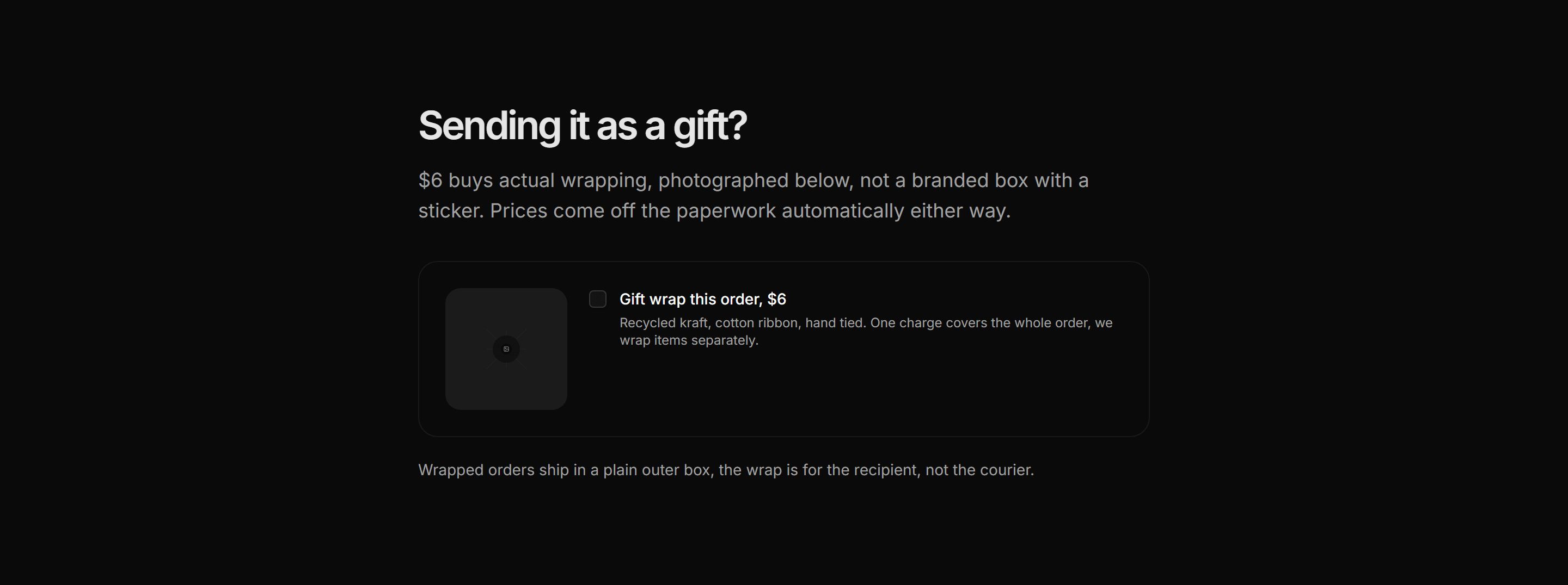 Ecommerce Upsell: Gift Wrap Upsell Row