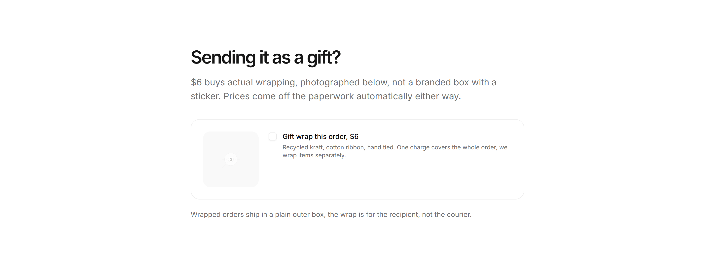 Ecommerce Upsell: Gift Wrap Upsell Row