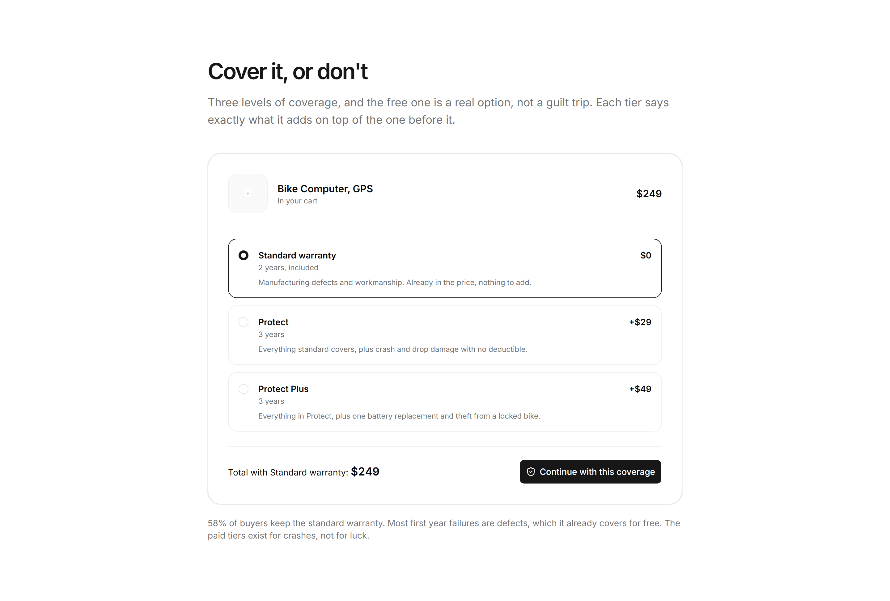 Ecommerce Upsell: Protection Plan Picker