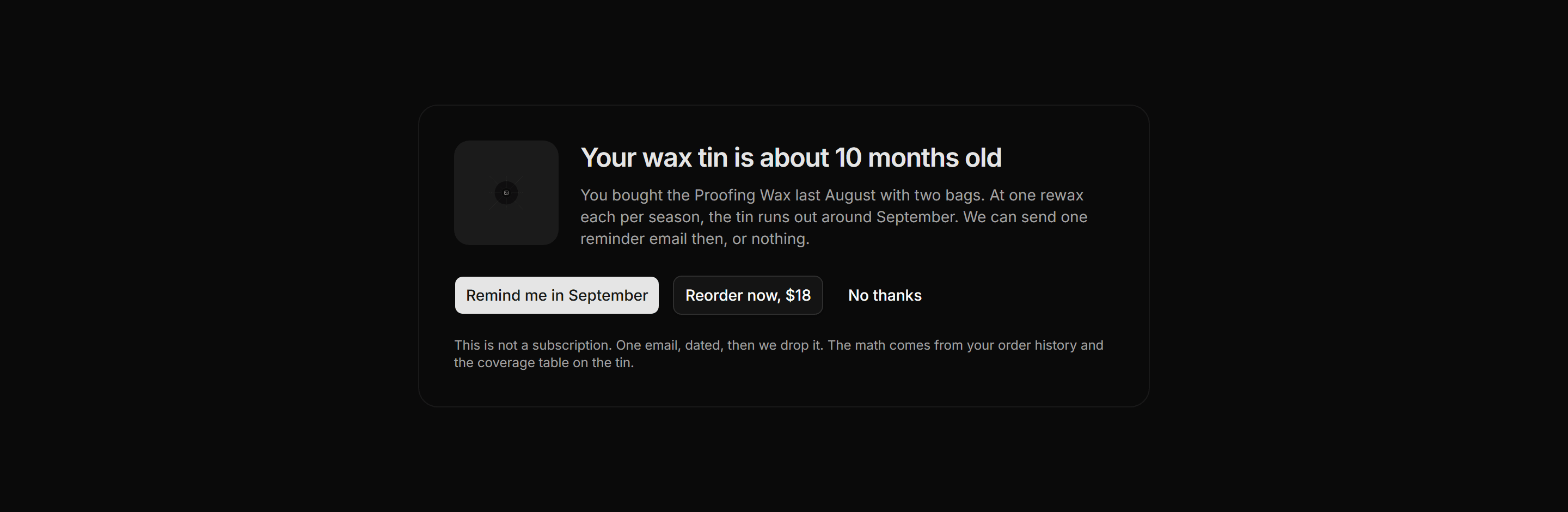 Ecommerce Upsell: Replenishment Reminder Card