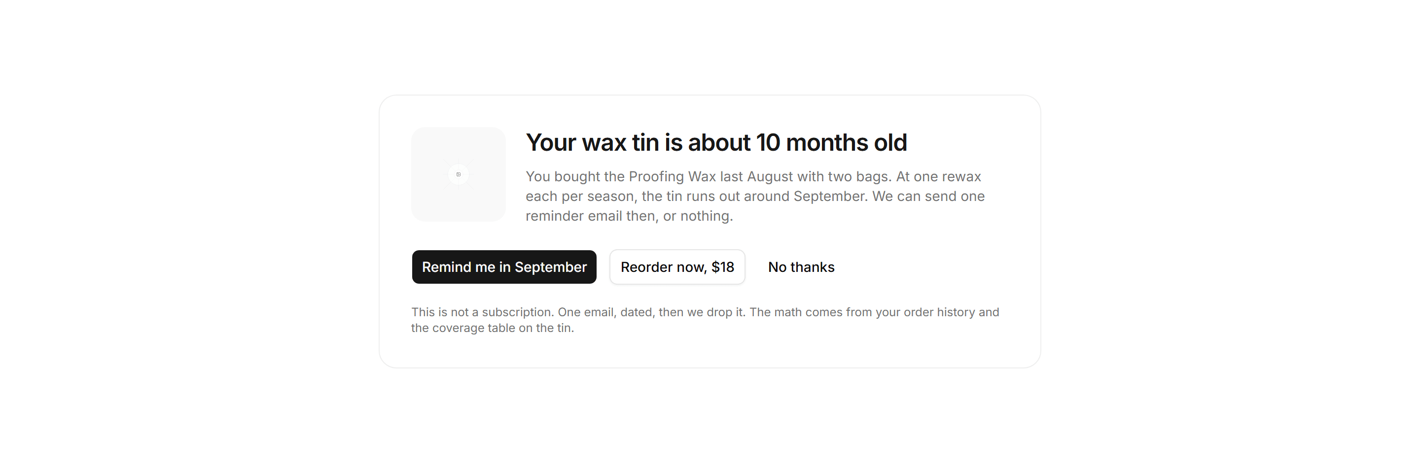 Ecommerce Upsell: Replenishment Reminder Card