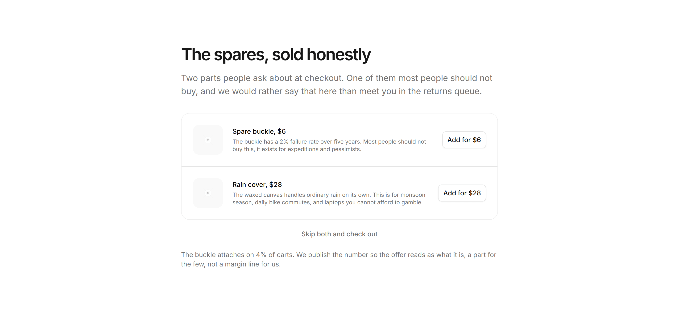 Ecommerce Upsell: Spare Parts Attach Row