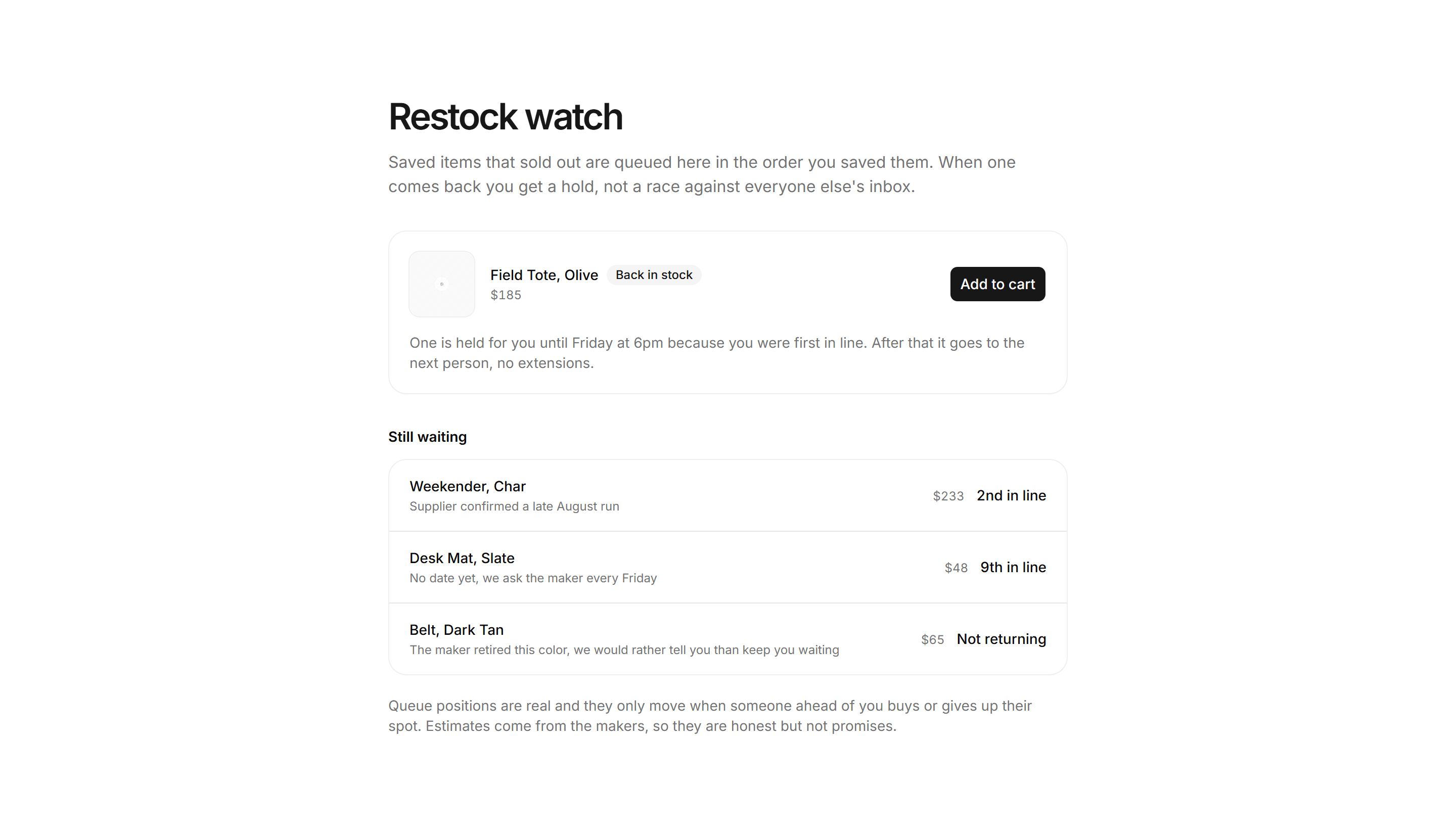 Ecommerce Wishlist: Restock Watch List