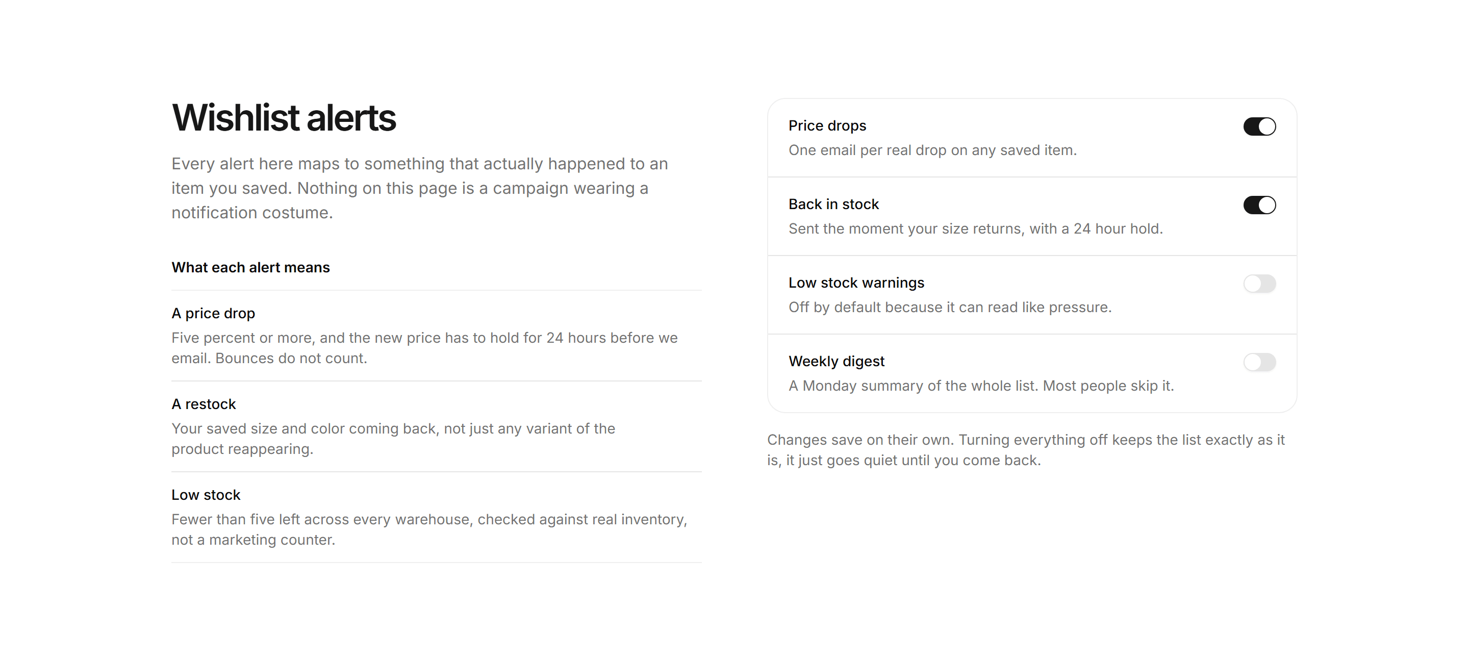 Ecommerce Wishlist: Wishlist Alert Settings