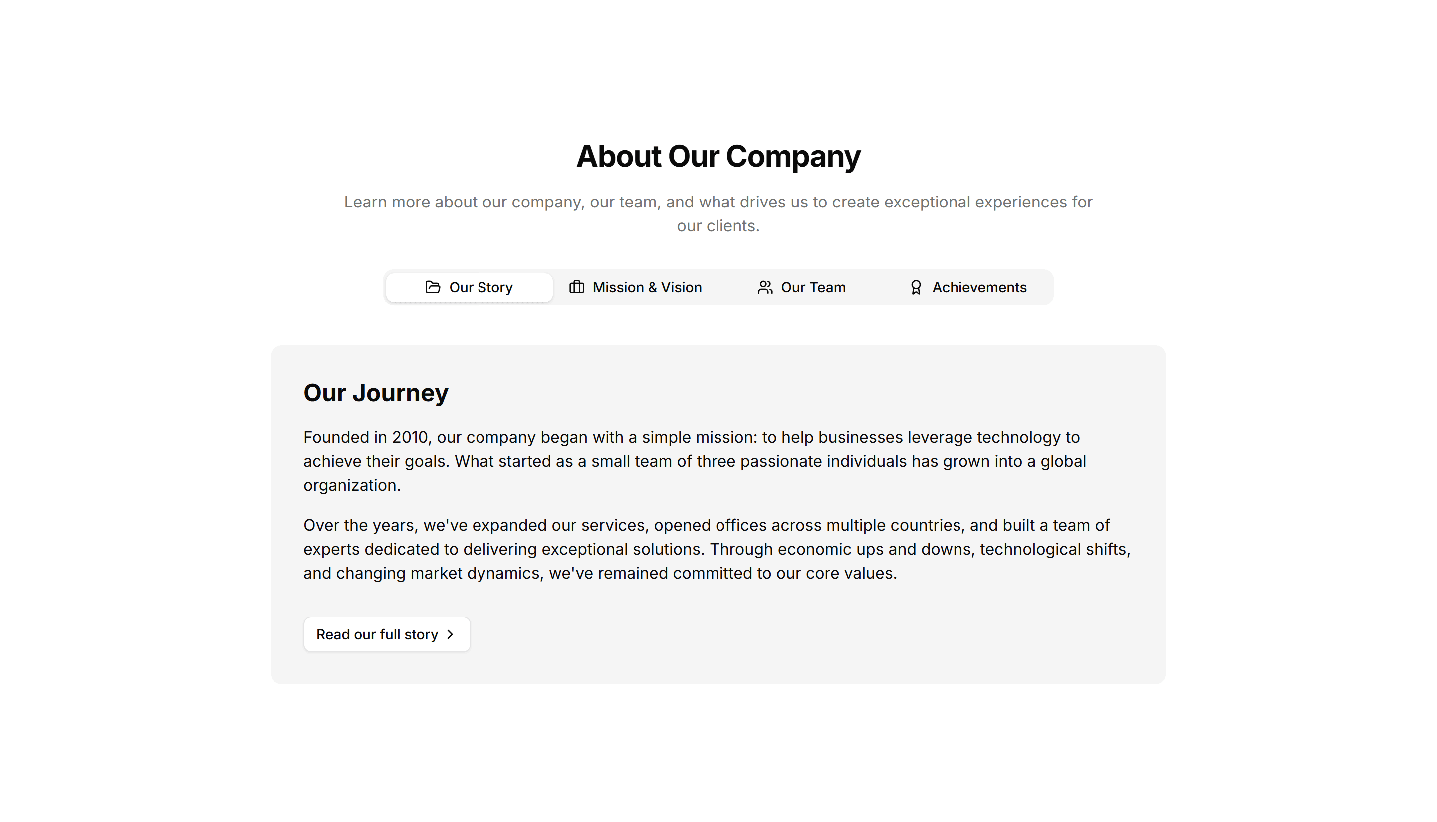 Marketing About Section: Tabs