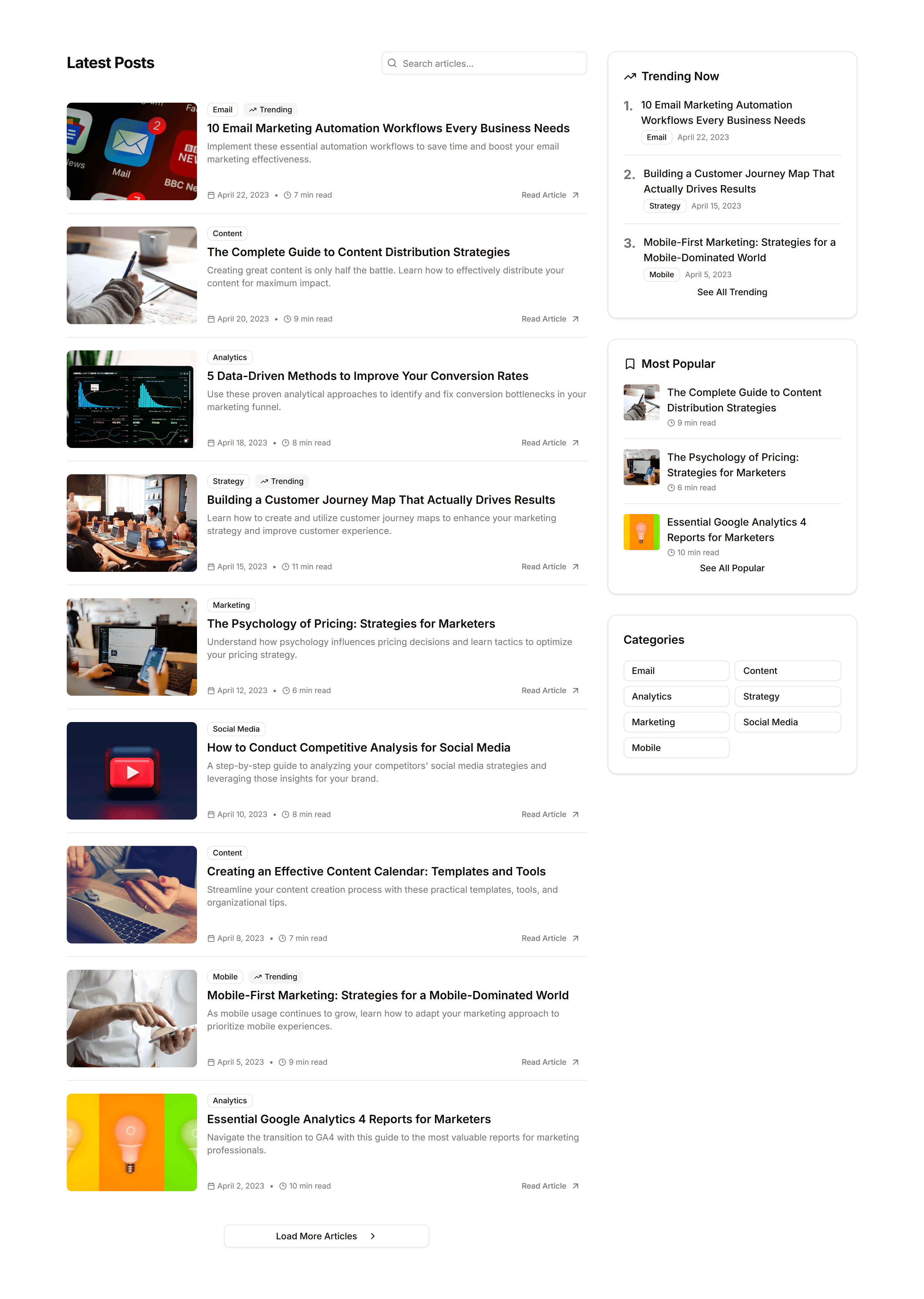 Marketing Blog Section: Compact List