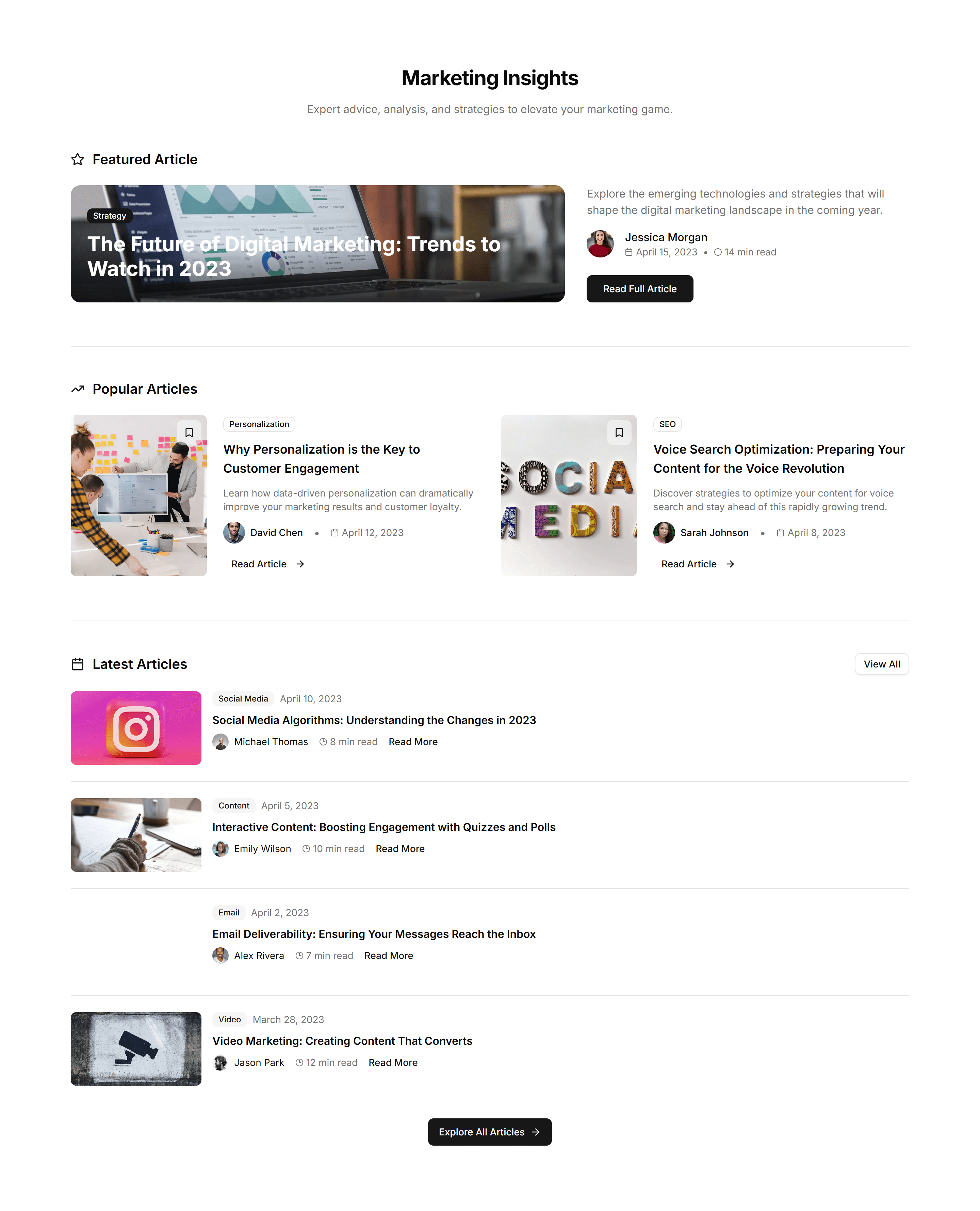Marketing Blog Section: Featured List