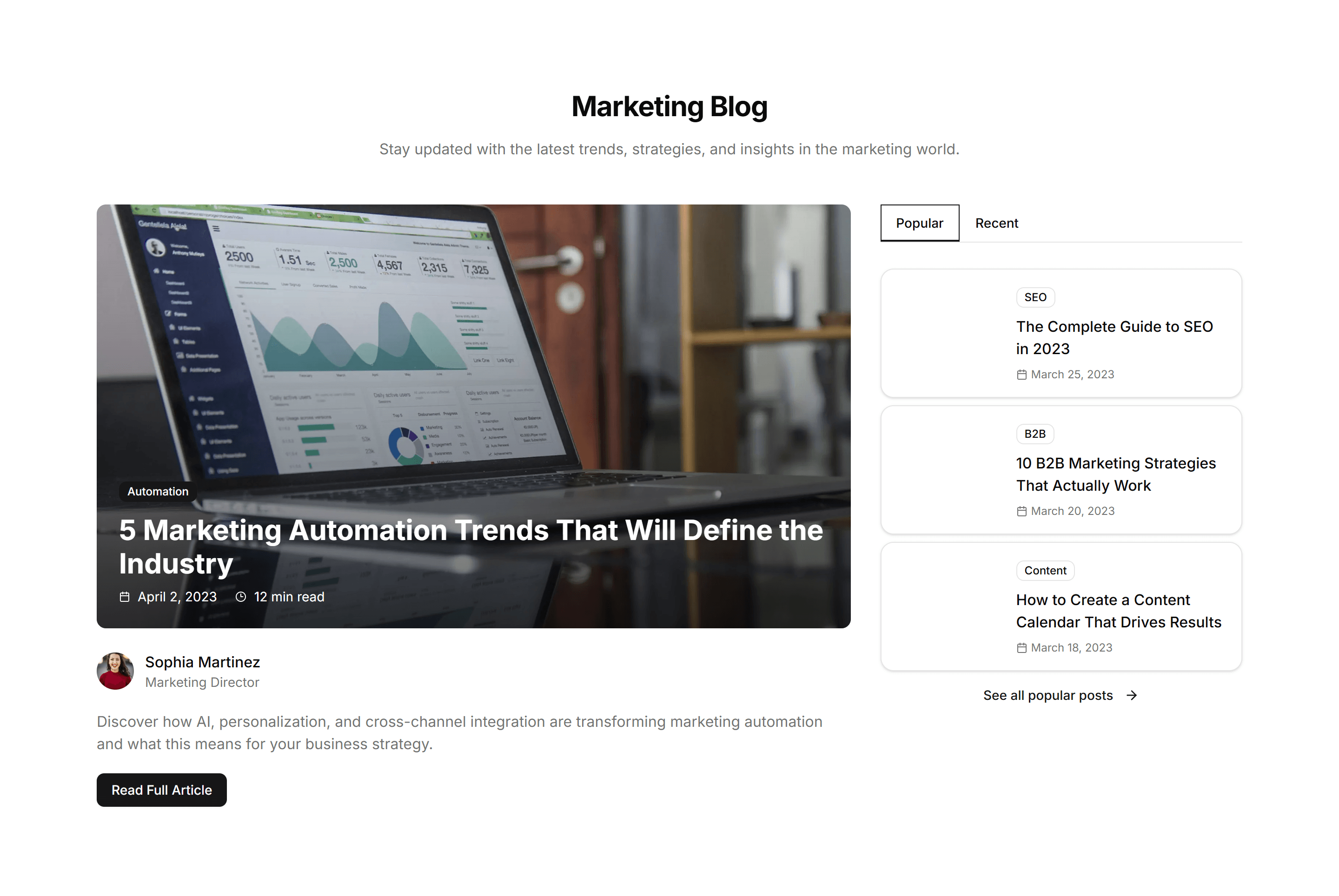Marketing Blog Section: Featured With Sidebar