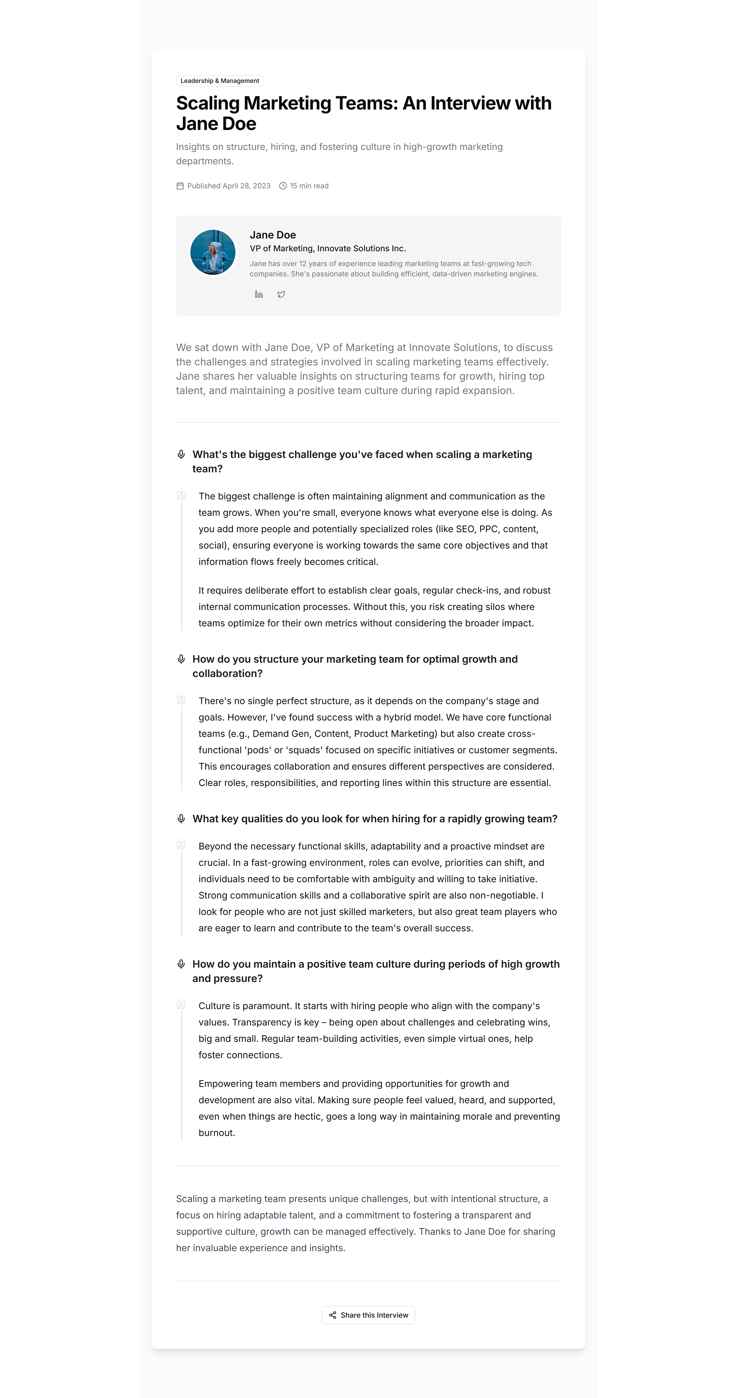 Marketing Blog Section: Interview Format