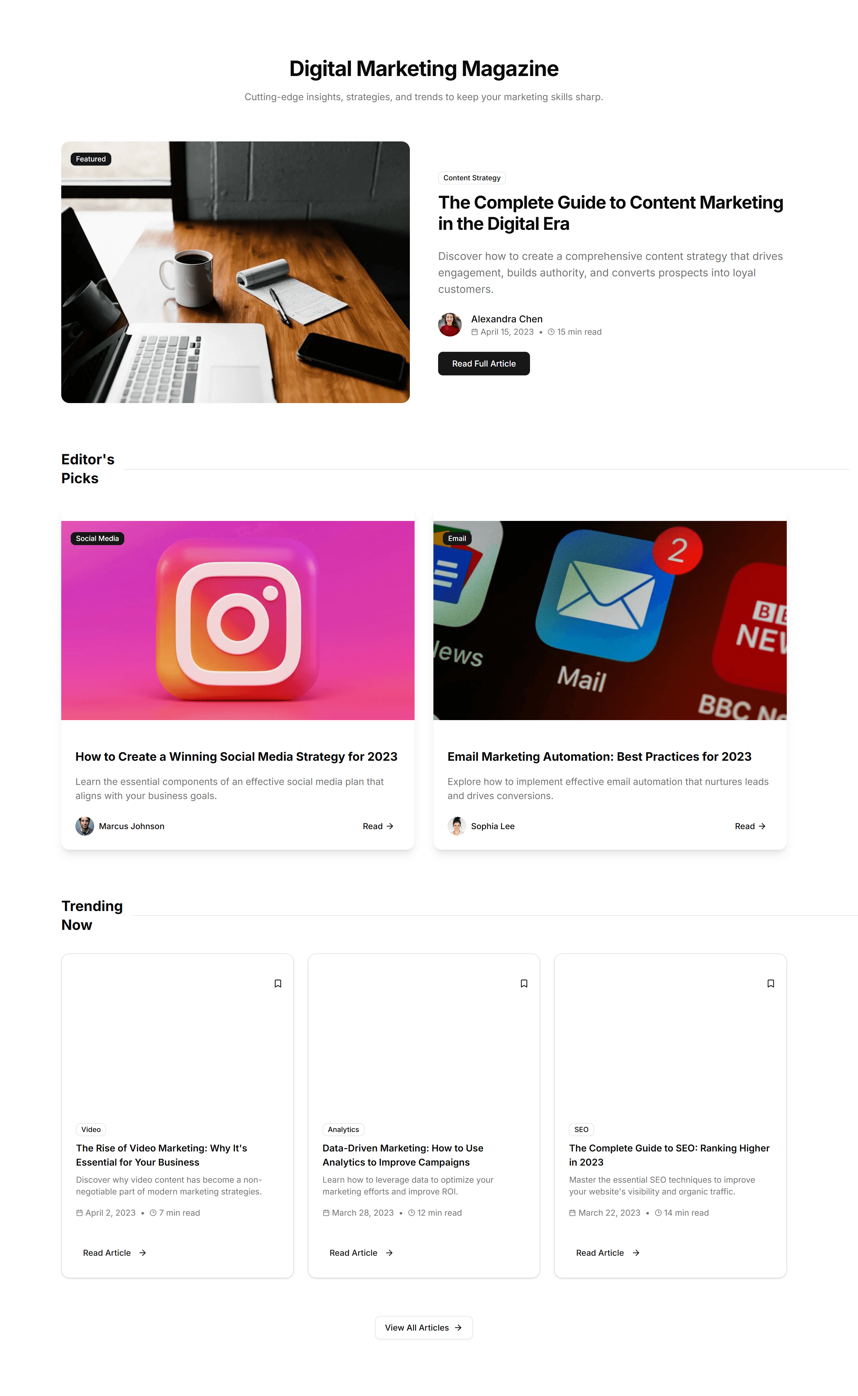 Marketing Blog Section: Magazine Layout