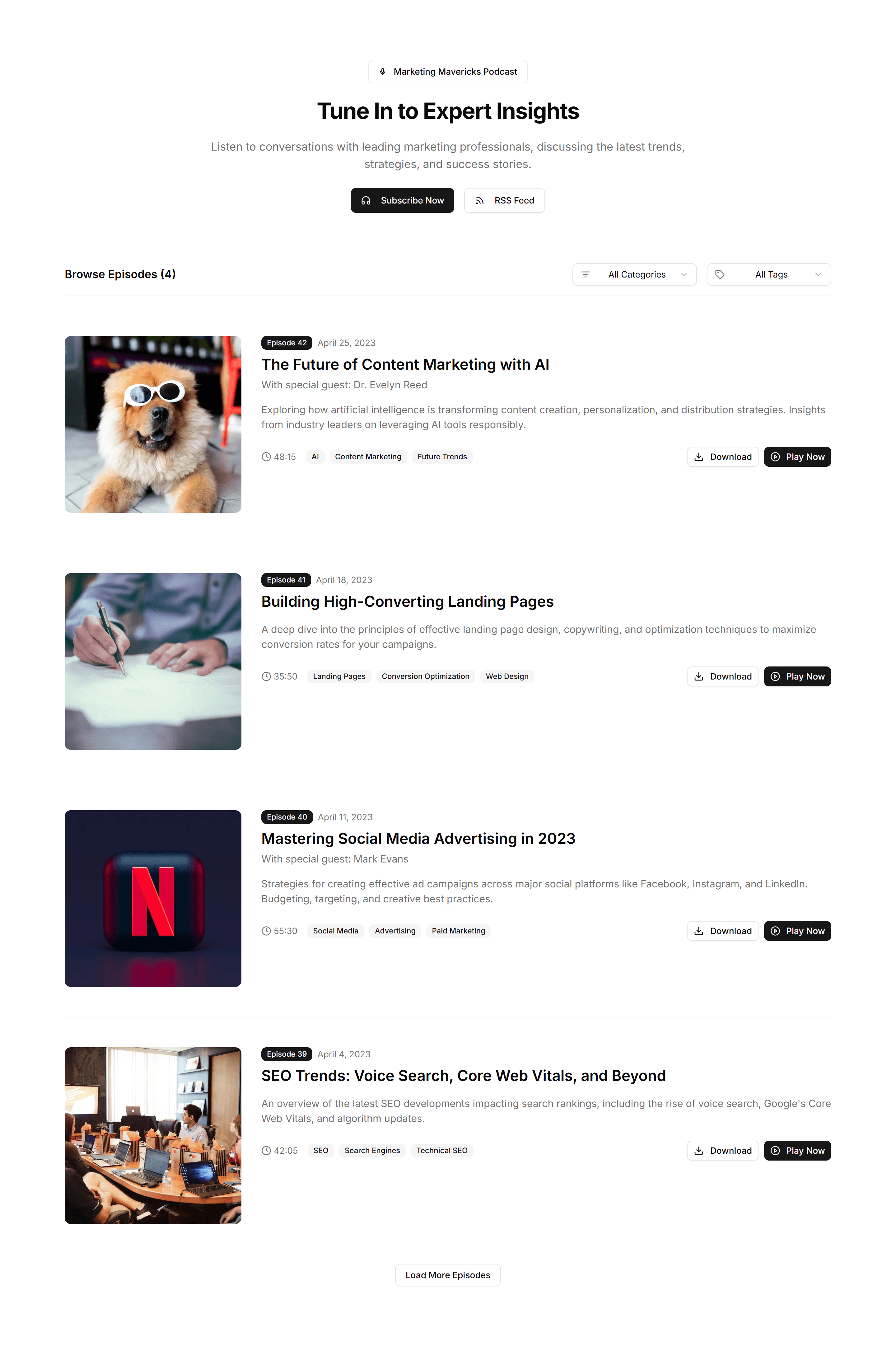 Marketing Blog Section: Podcast List