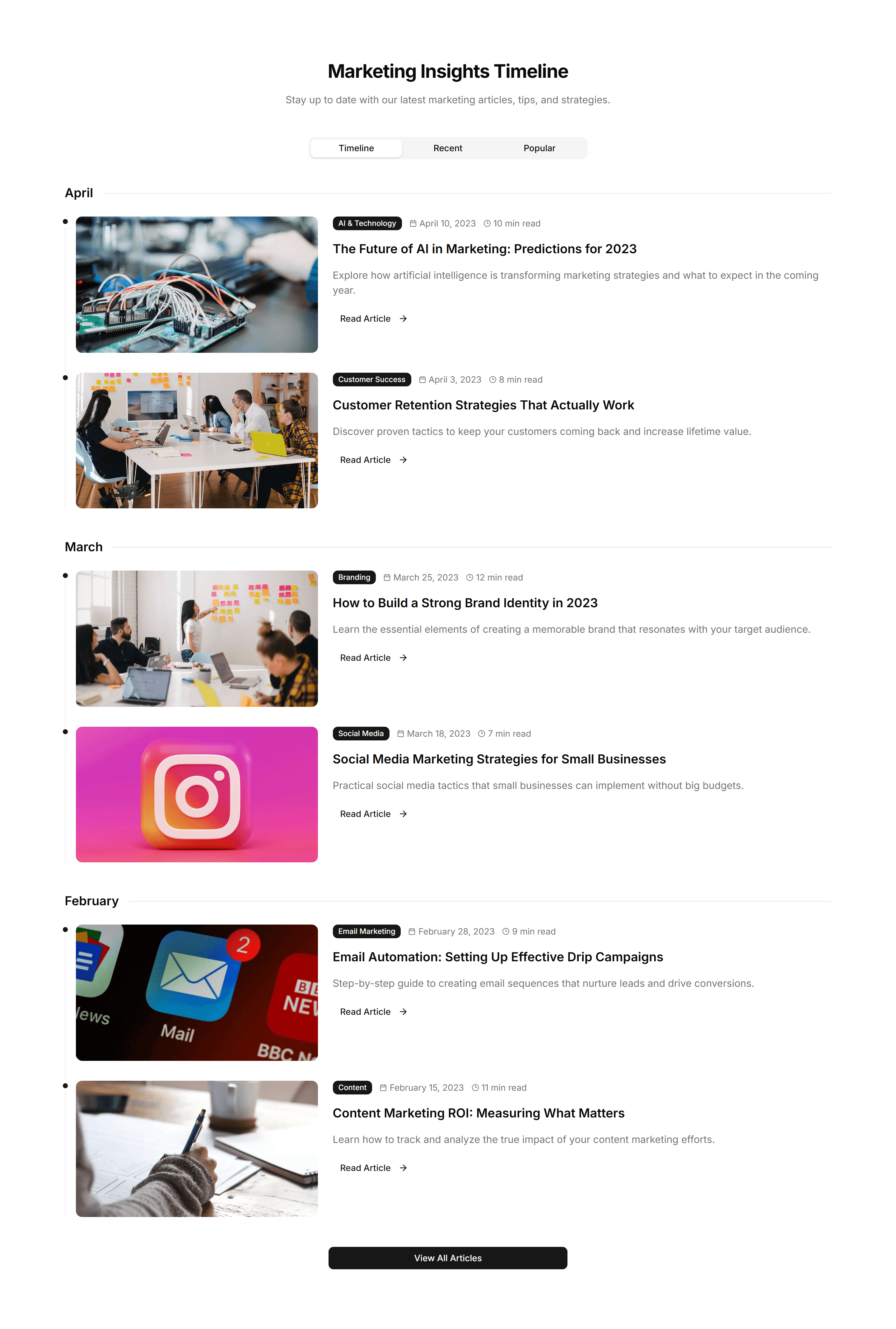 Marketing Blog Section: Timeline Blog