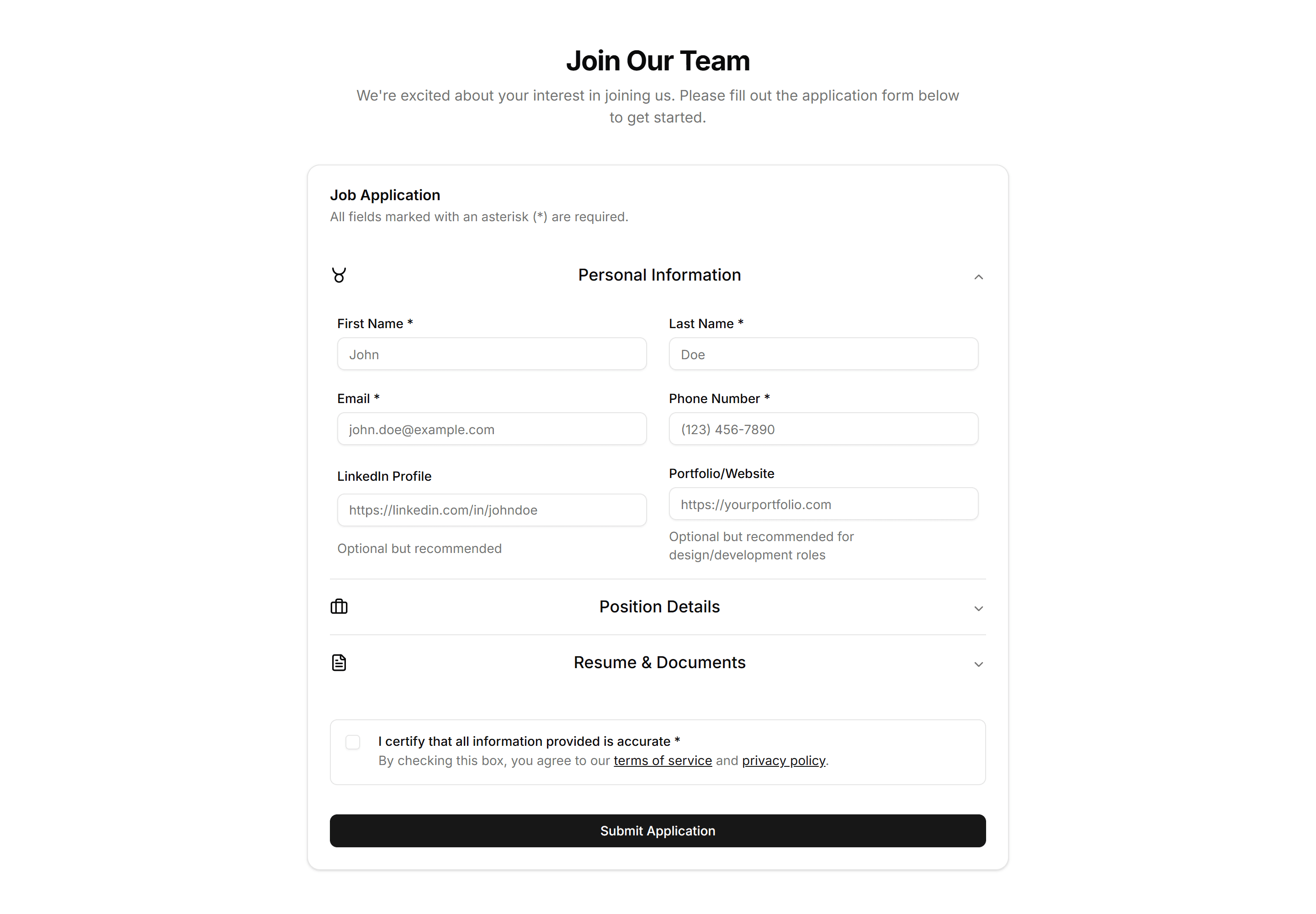 Marketing Career: Application Form