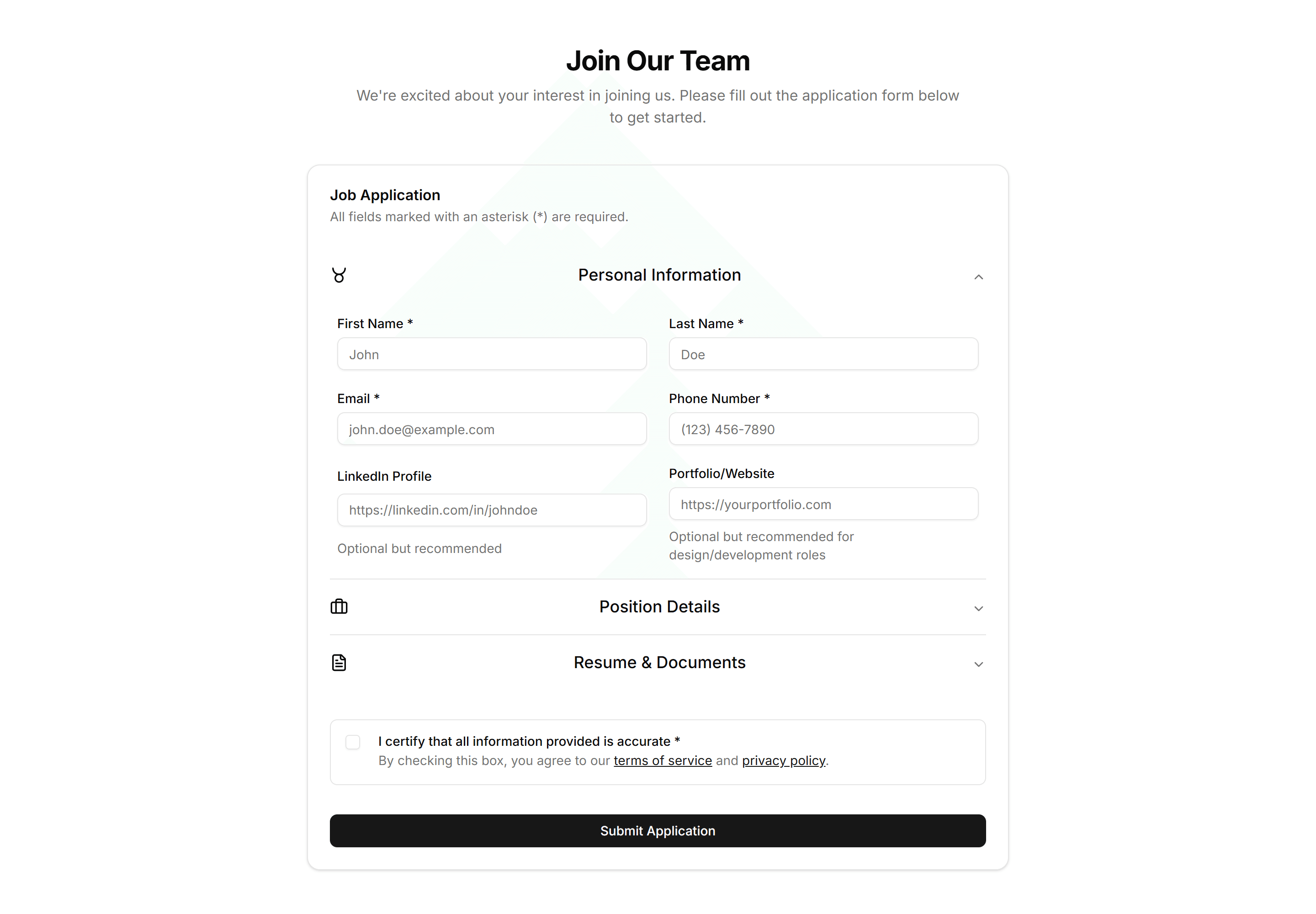 Marketing Career: Application Form