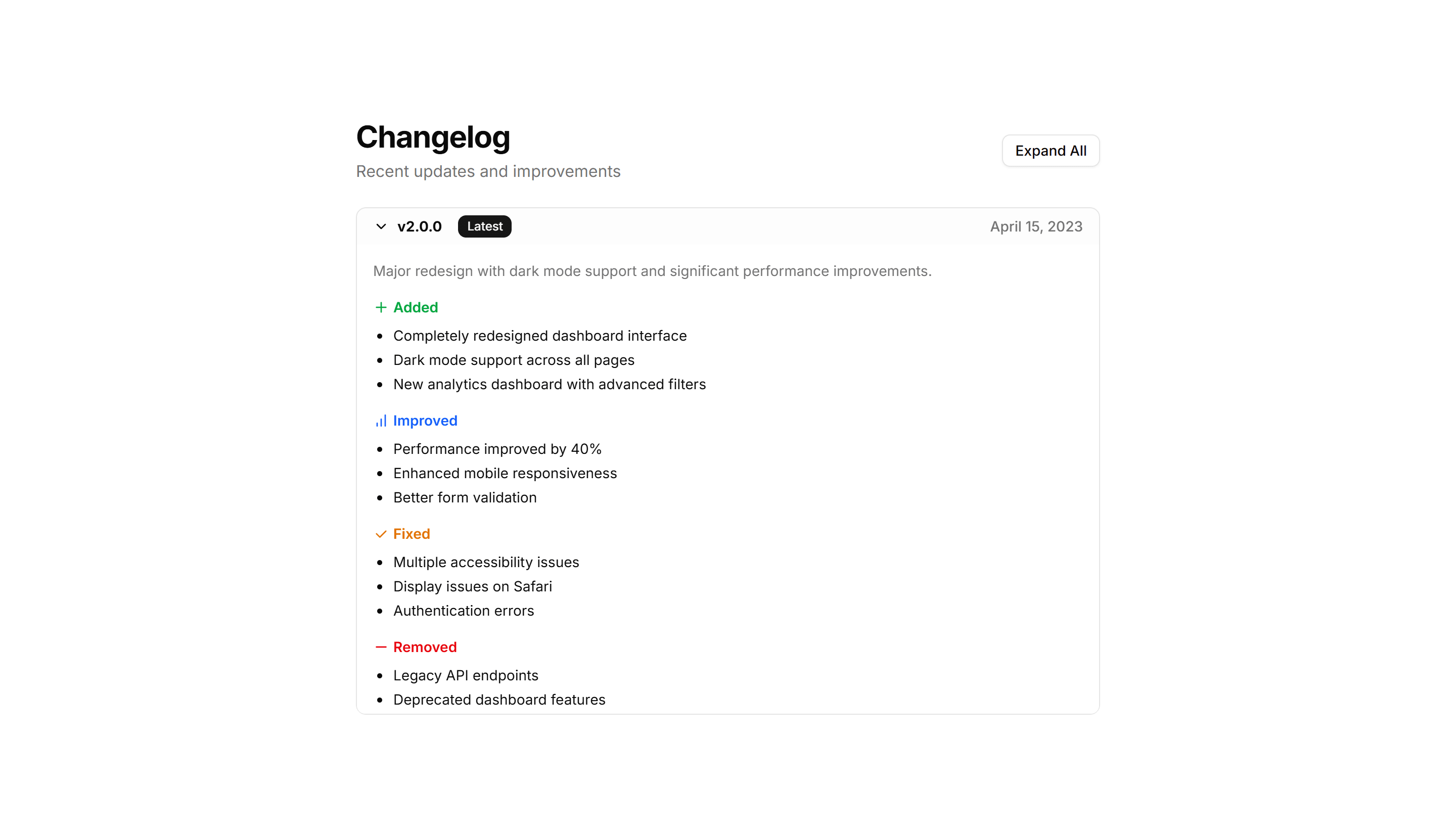 Marketing Changelog: Compact Changelog