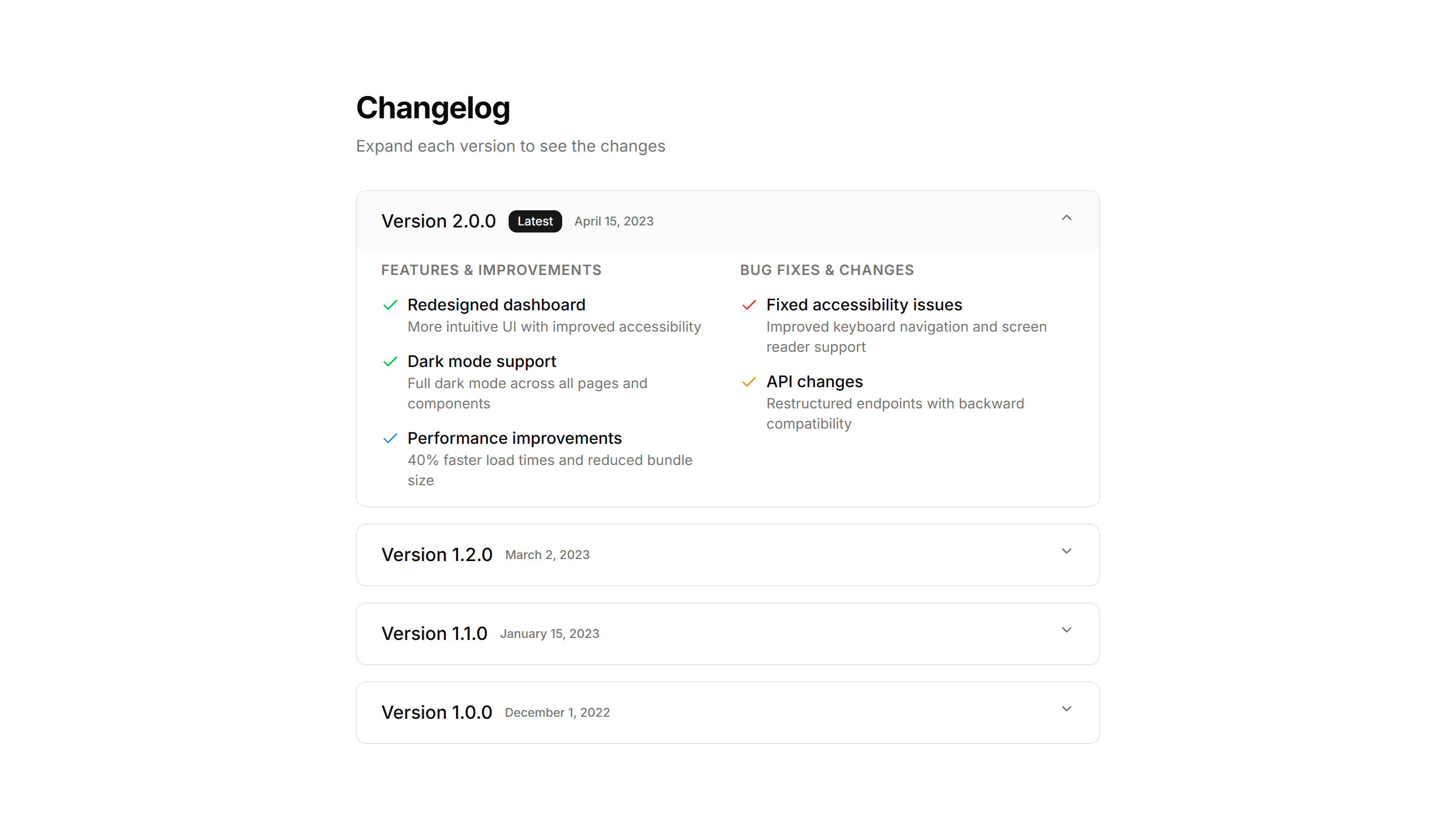 Marketing Changelog: Expandable Changelog