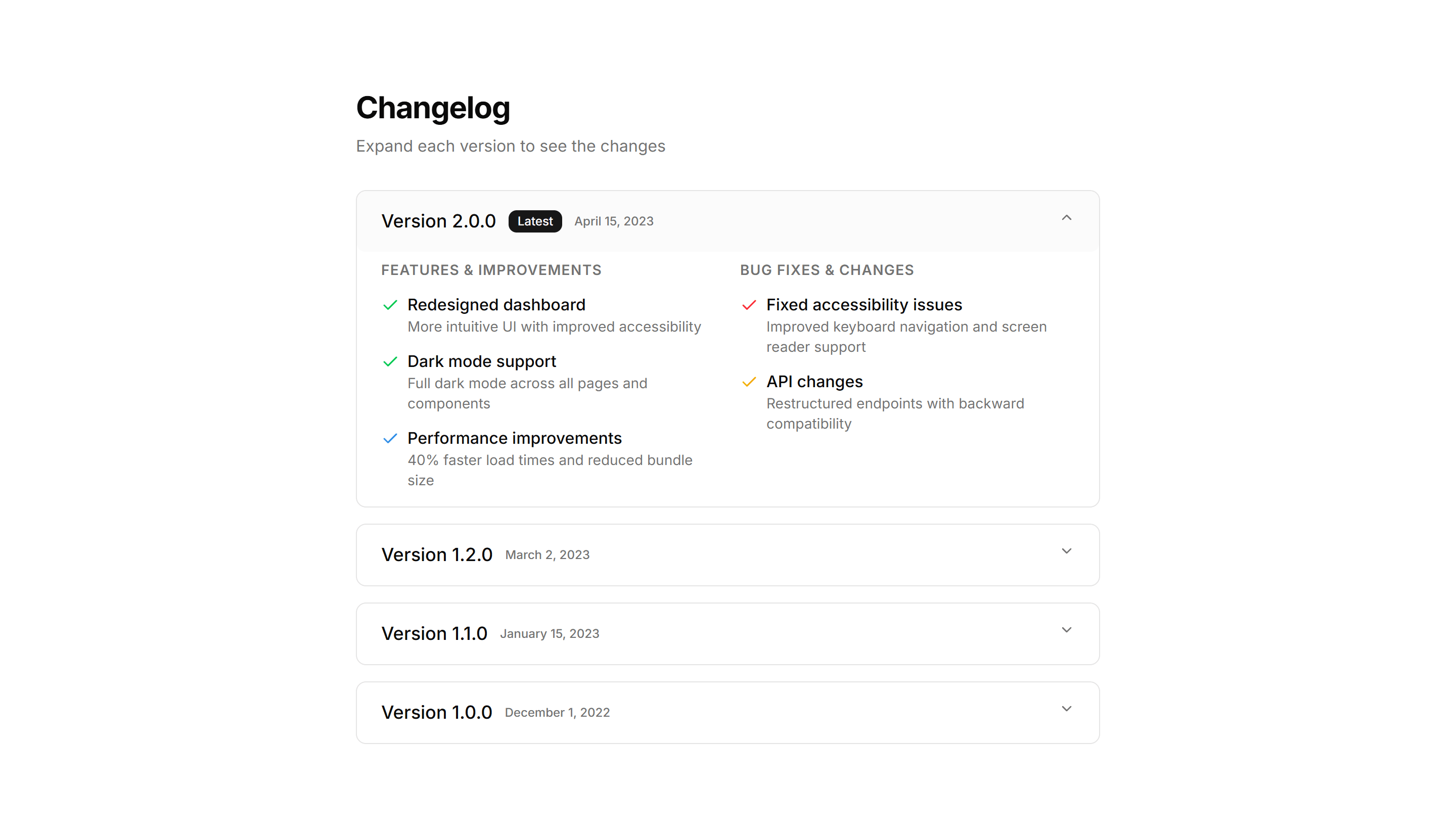 Marketing Changelog: Expandable Changelog