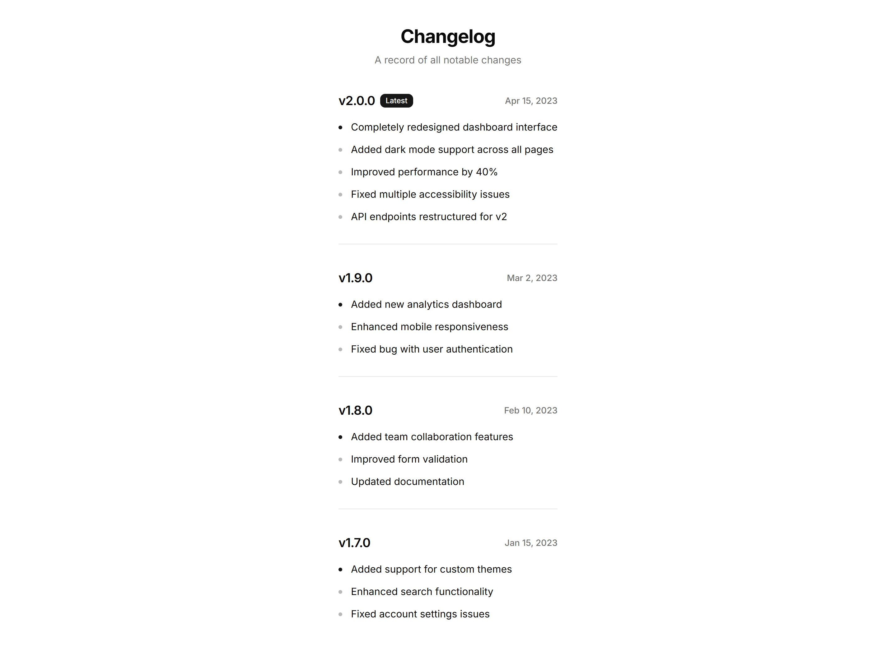Marketing Changelog: Minimalist Changelog