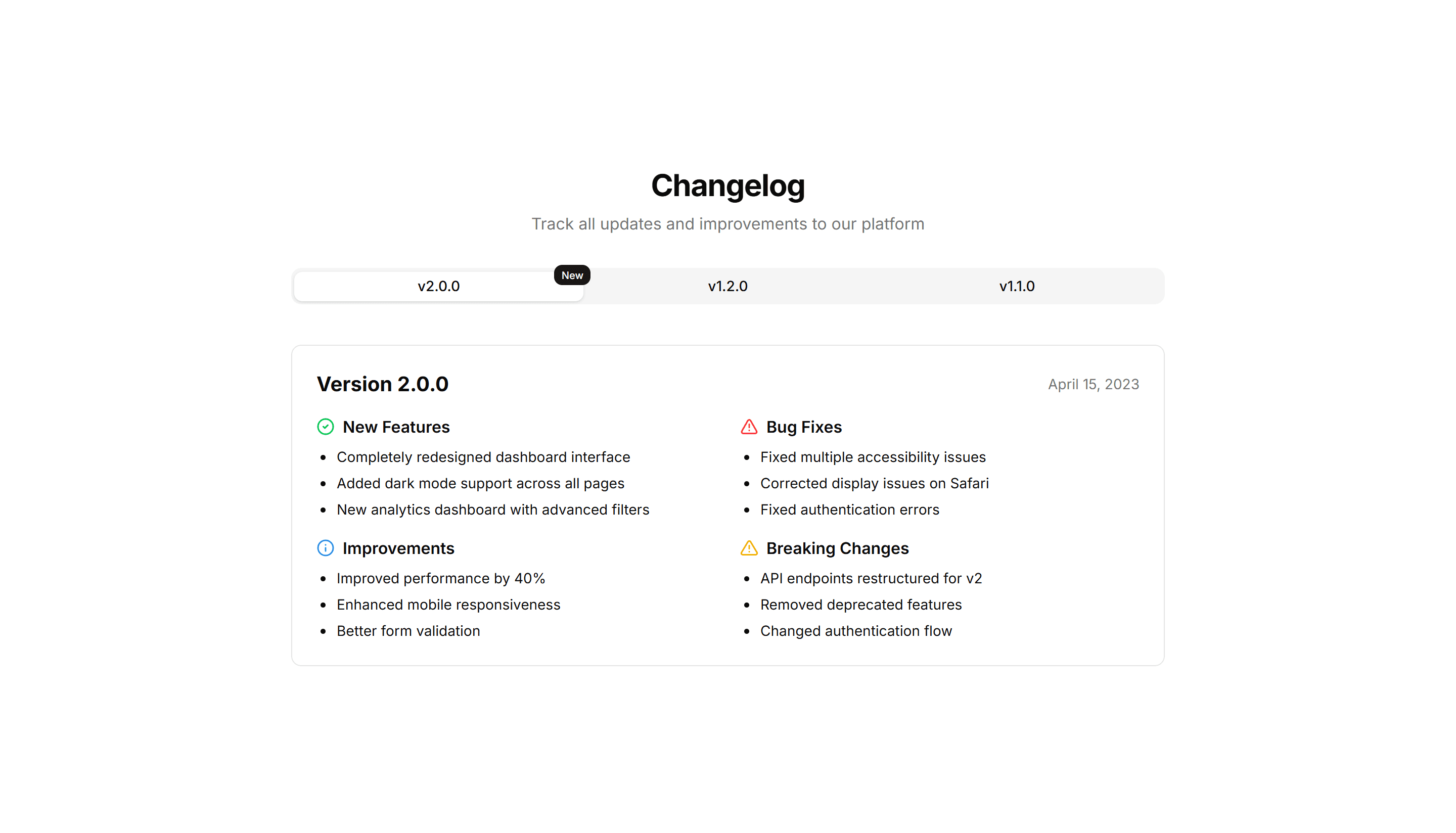 Marketing Changelog: Tabbed Changelog