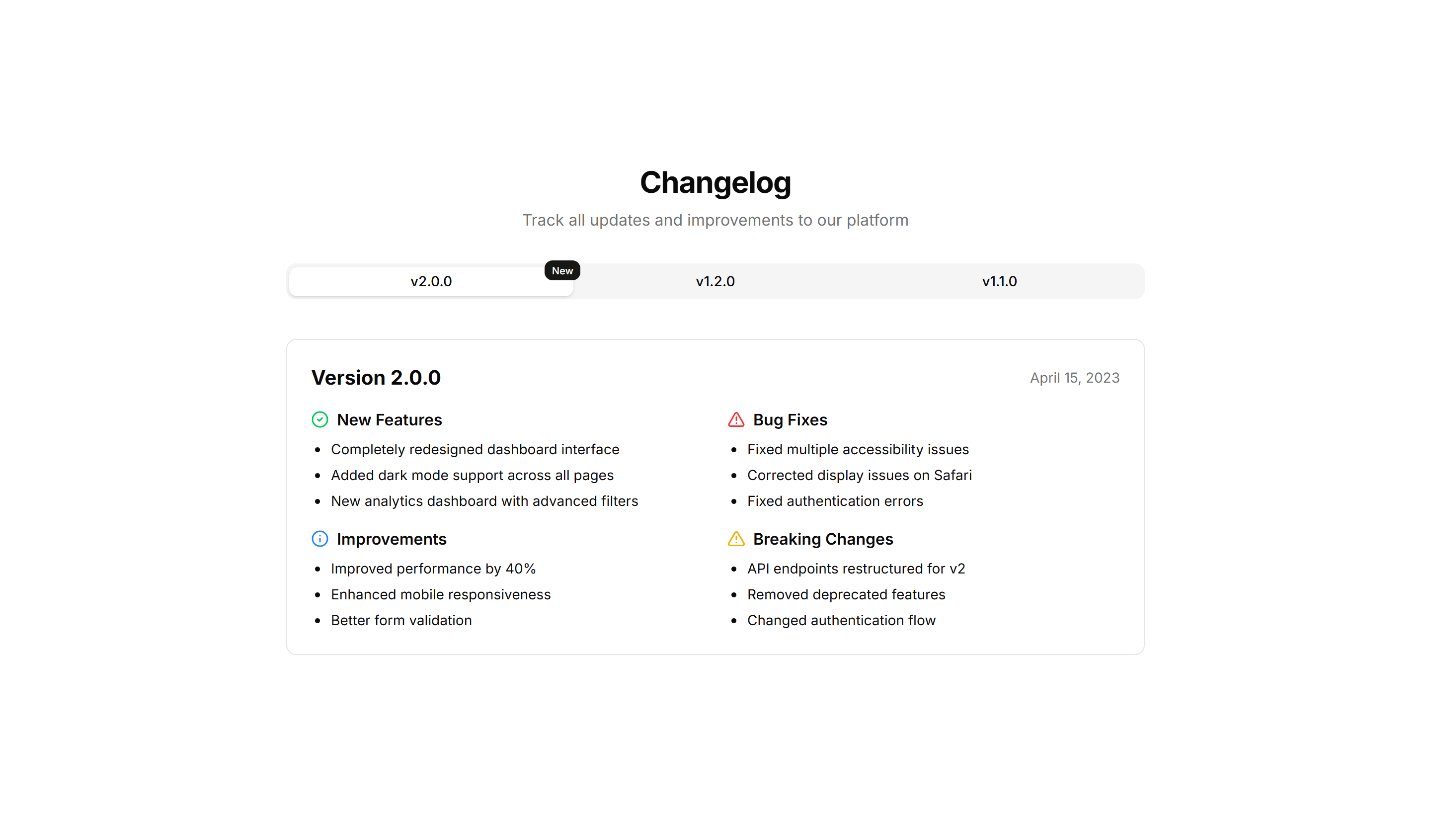 Marketing Changelog: Tabbed Changelog