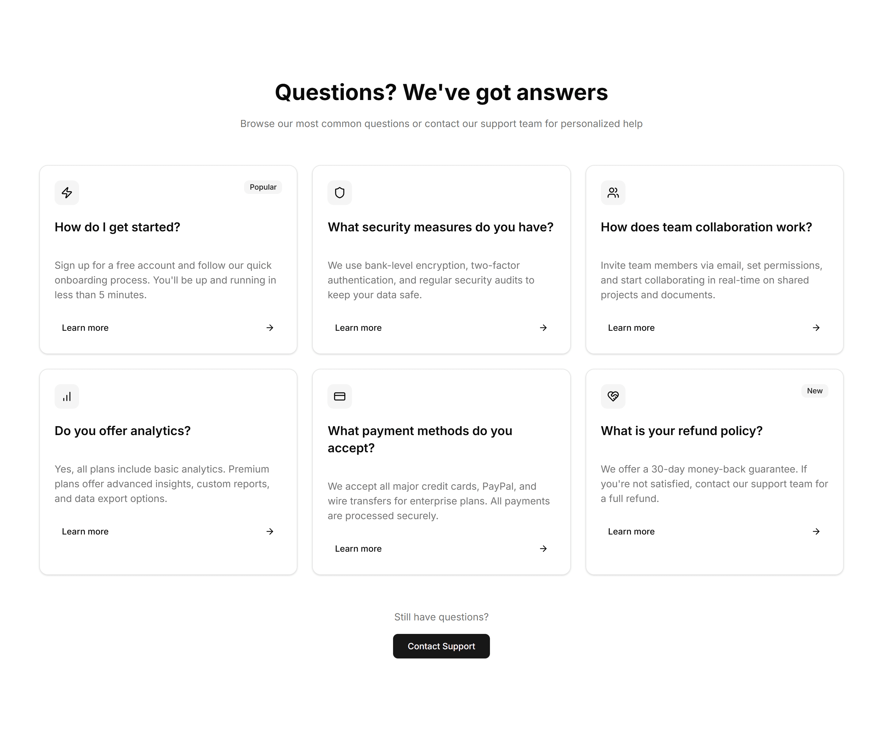 Marketing FAQ Section: Card Grid