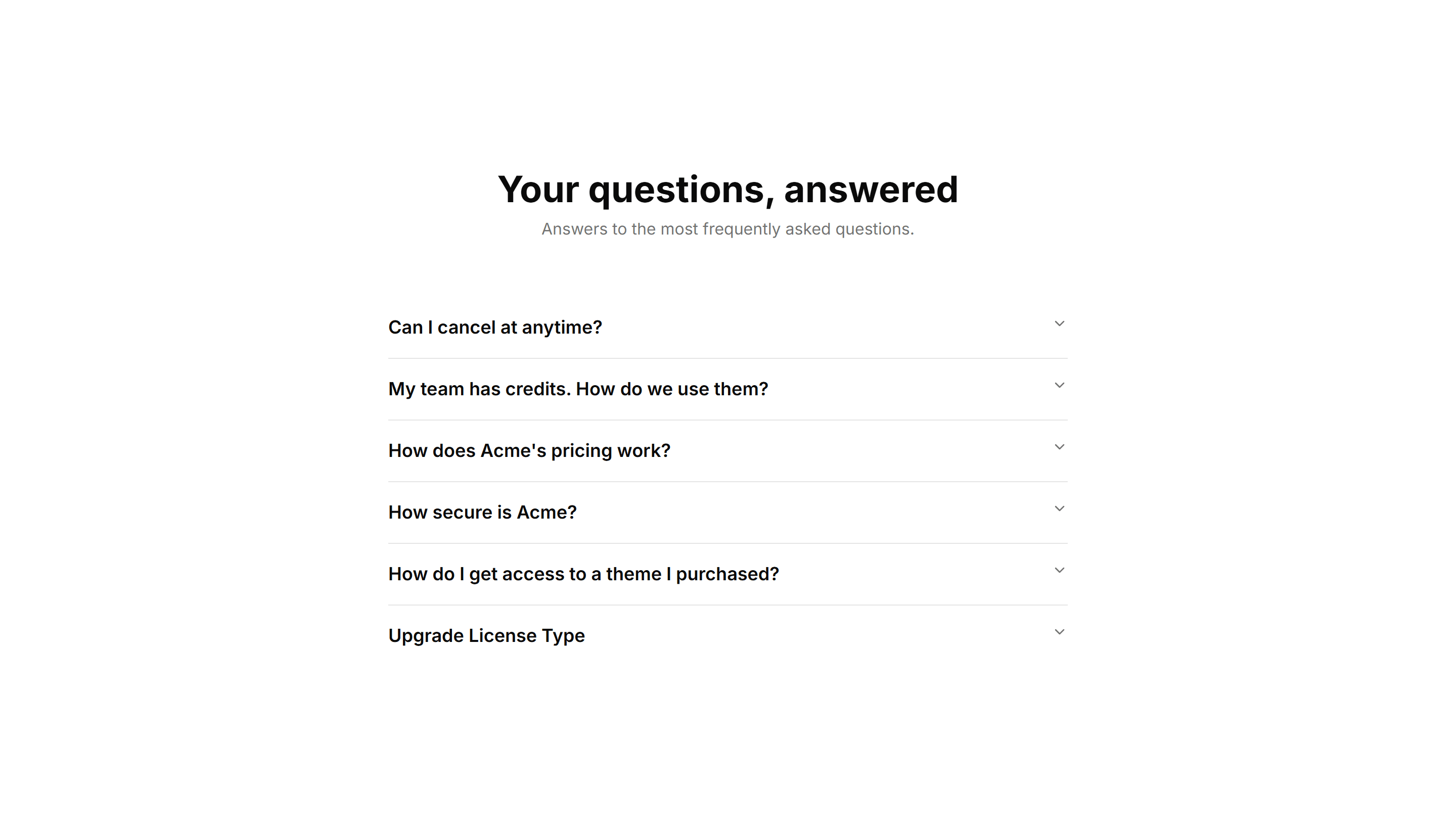 Marketing FAQ Section: Center Aligned