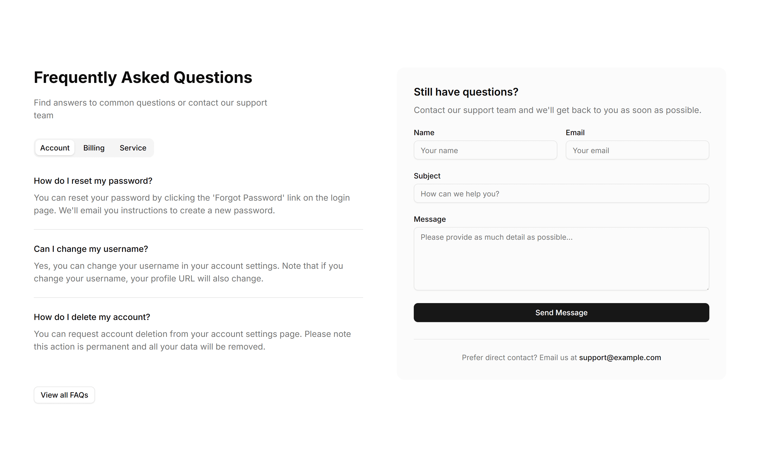 Marketing FAQ Section: Contact Form