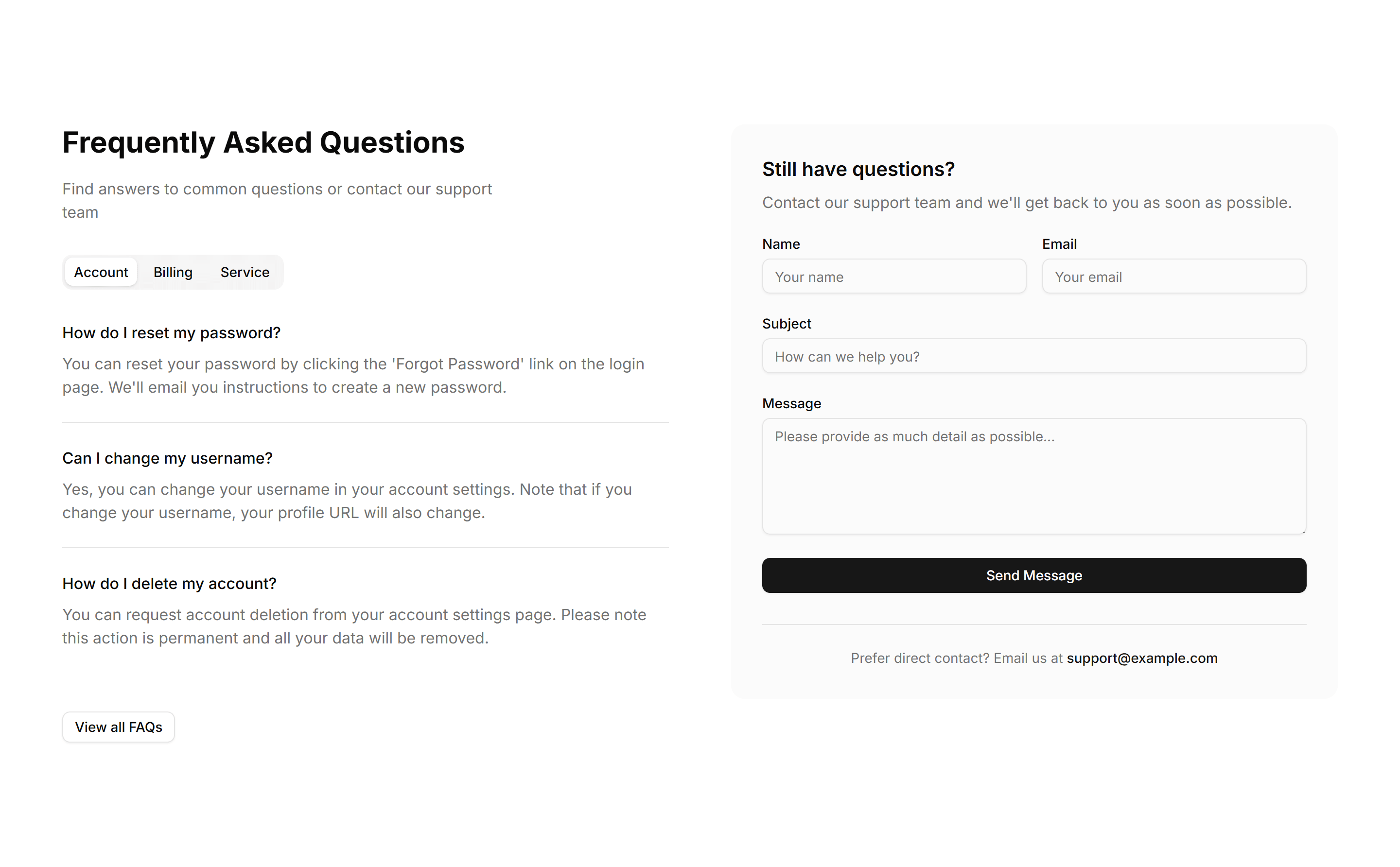Marketing FAQ Section: Contact Form