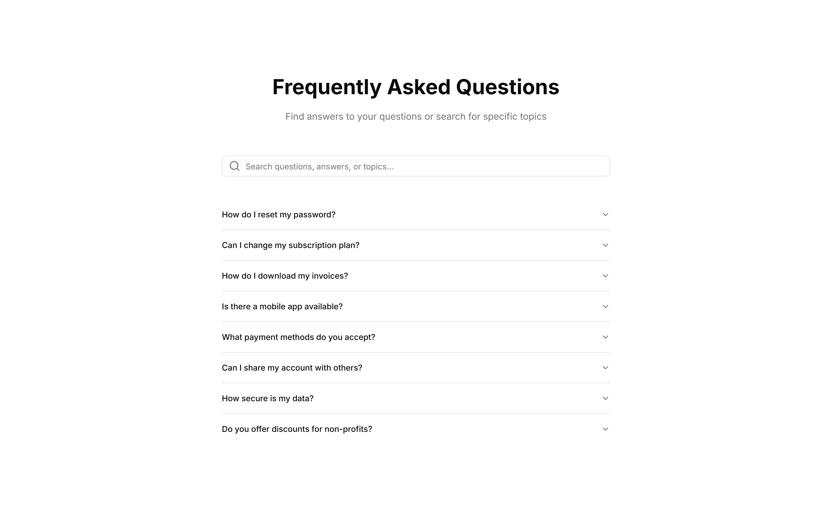 Marketing FAQ Section: Search Filter