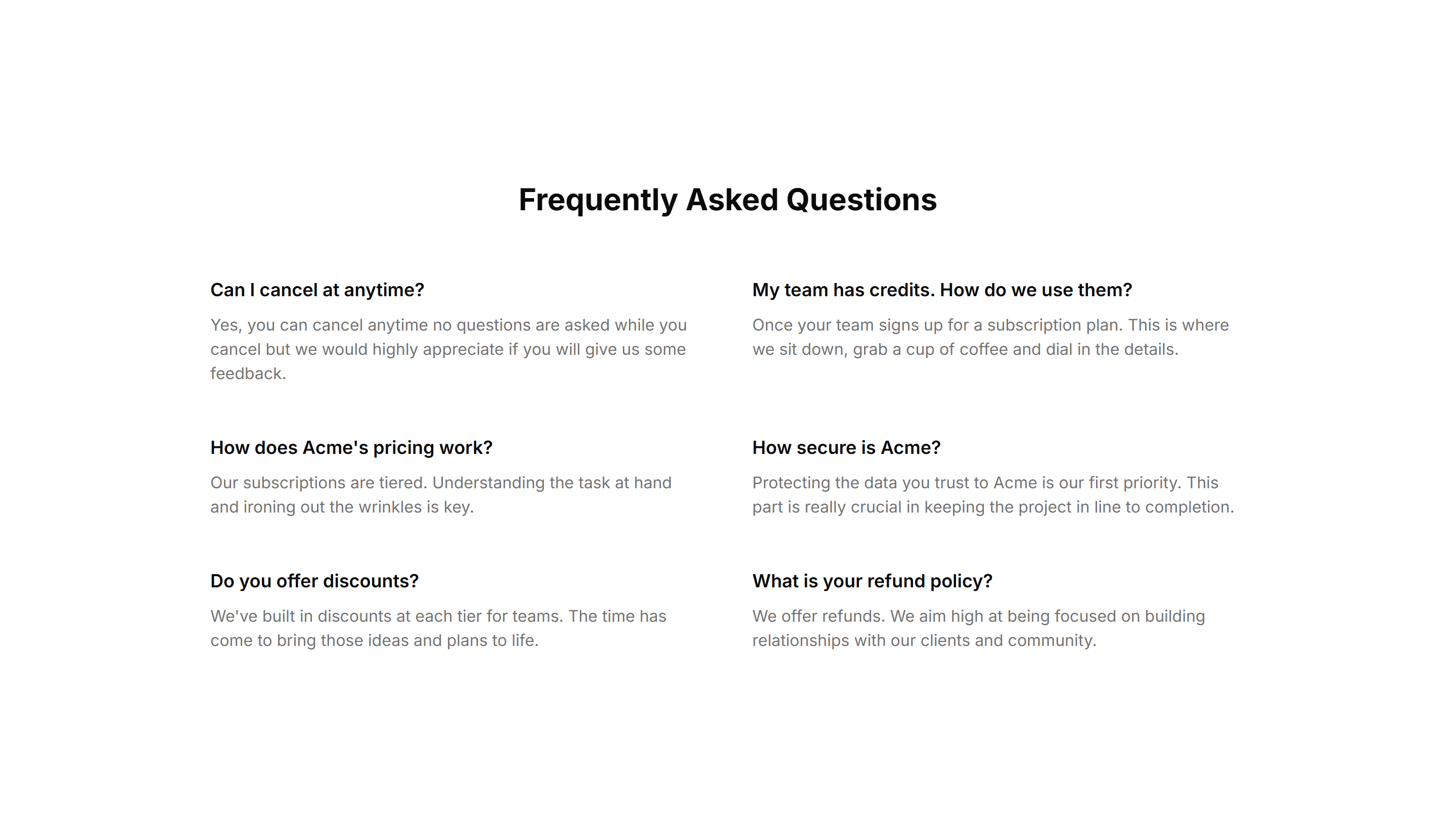 Marketing FAQ Section: Simple 2 Cols Grid