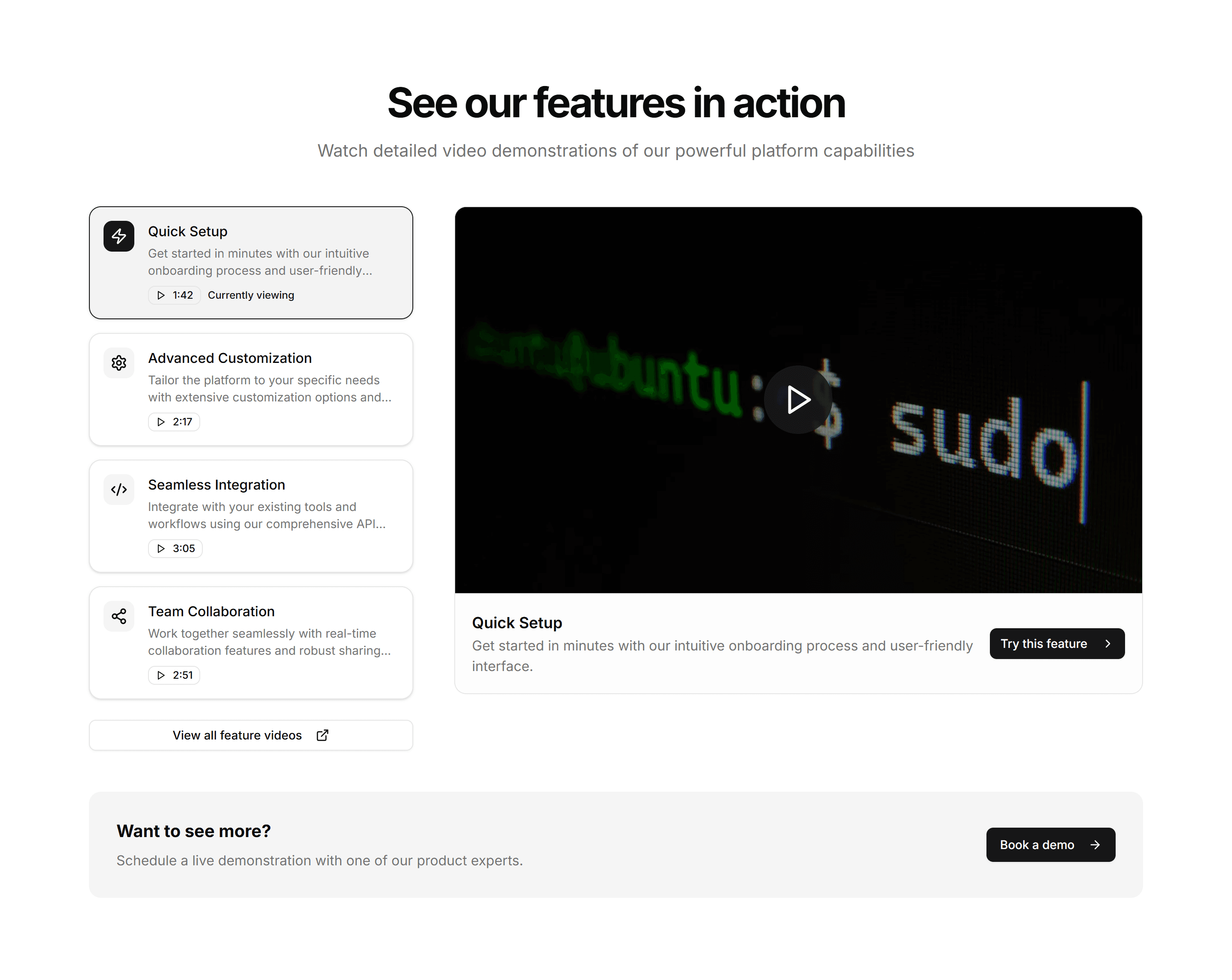 Marketing Feature Section: Feature Videos