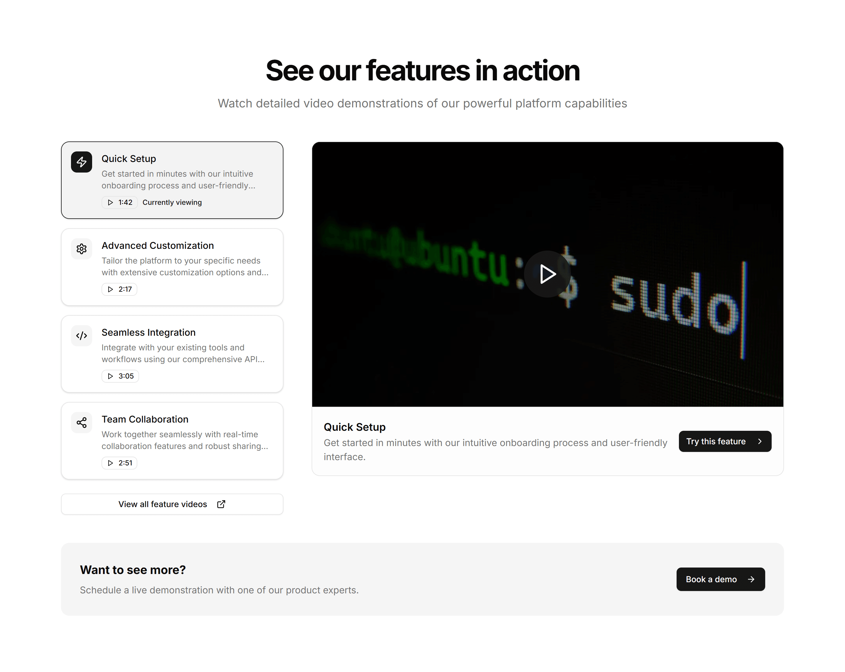 Marketing Feature Section: Feature Videos