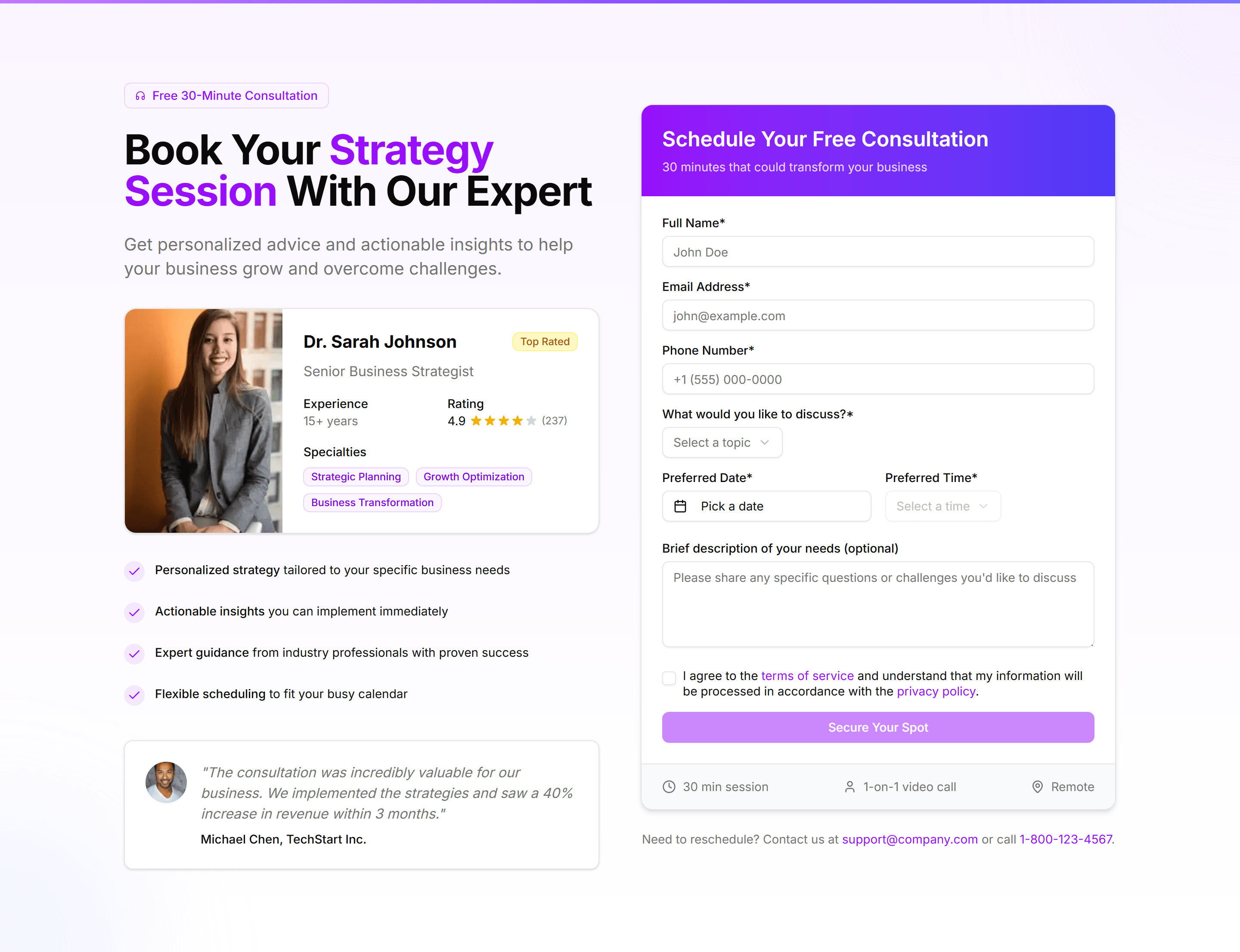 Marketing Hero Form: Booking Form