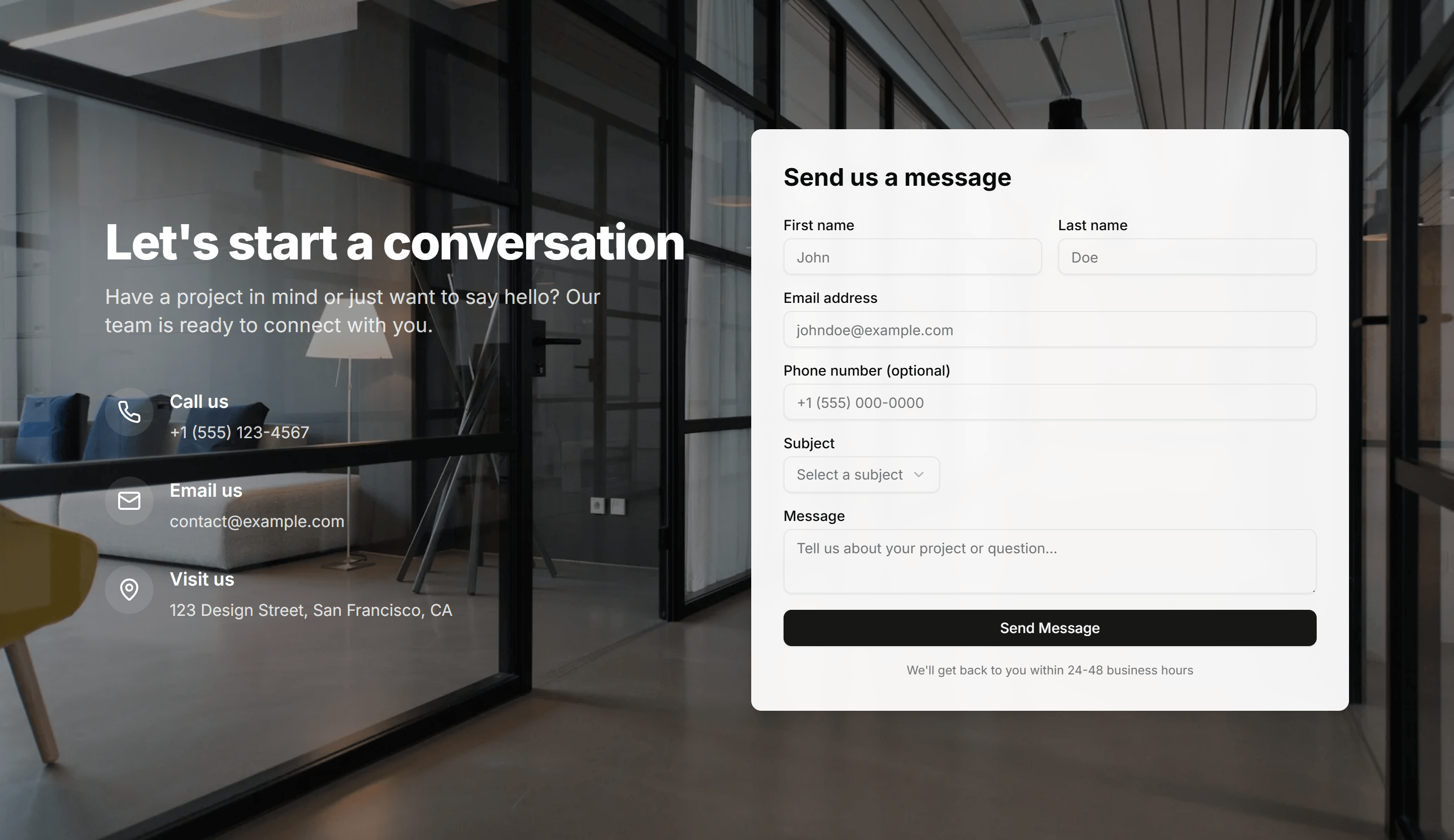 Marketing Hero Form: Contact Form With Background