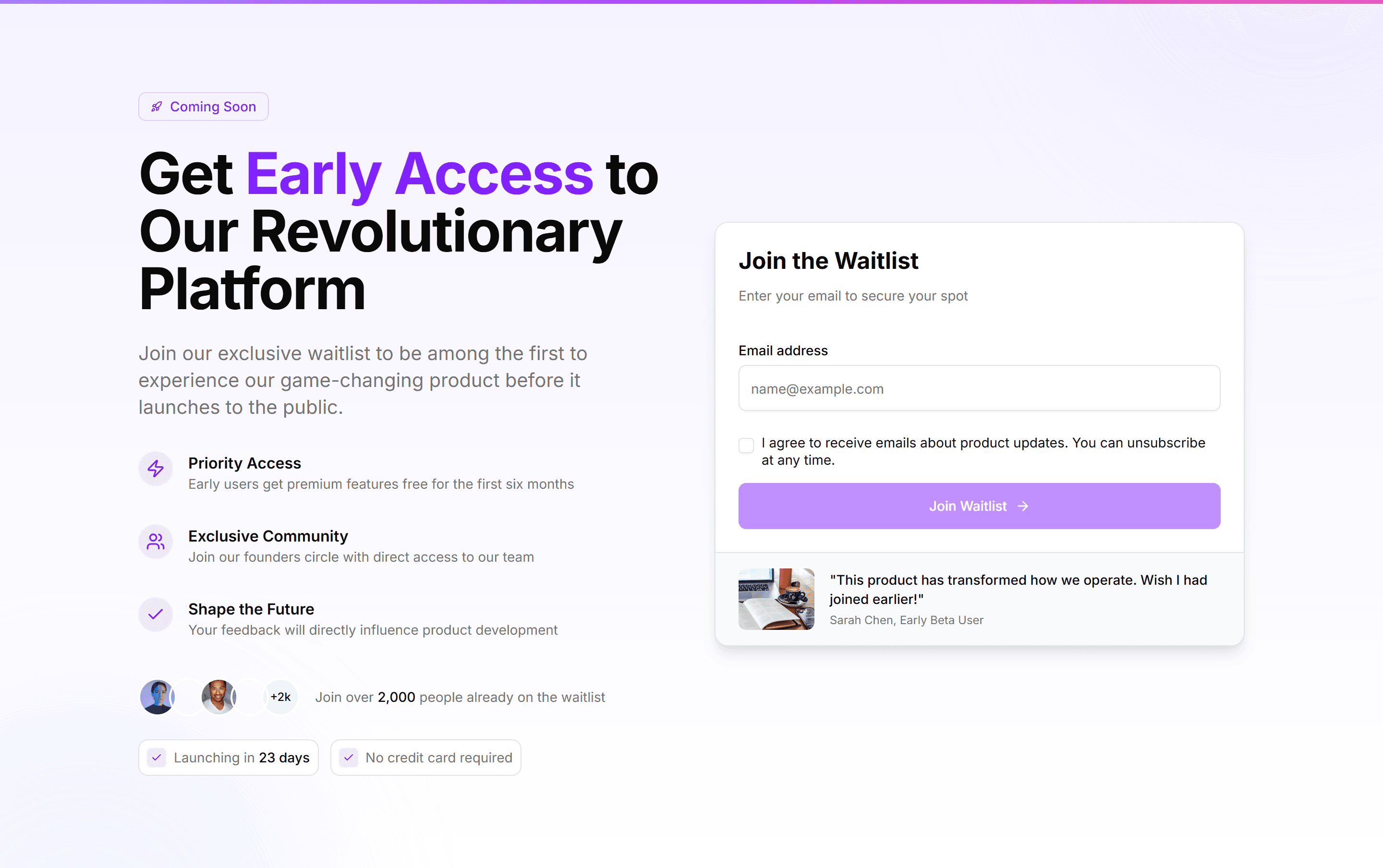 Marketing Hero Form: Early Access Form