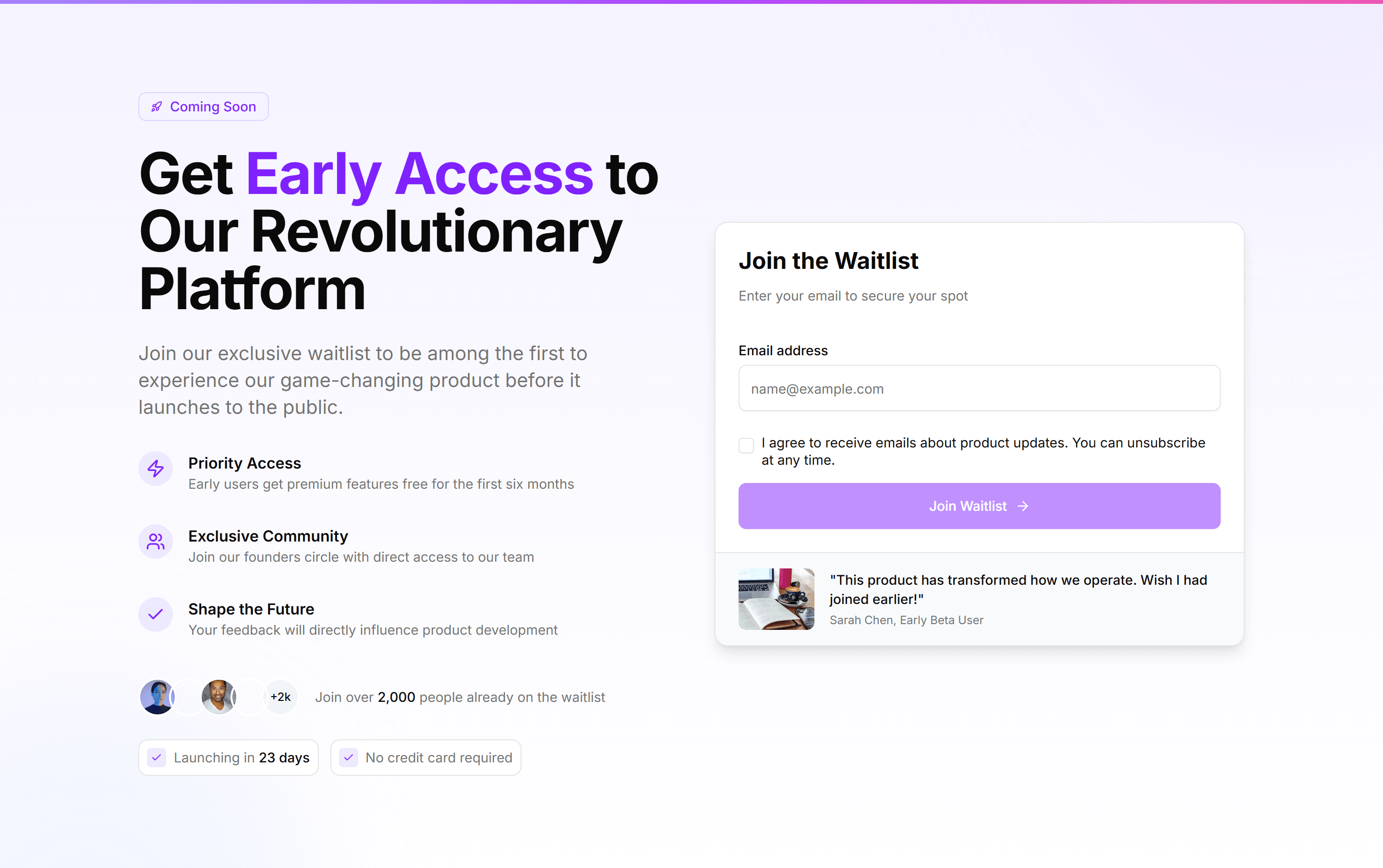 Marketing Hero Form: Early Access Form
