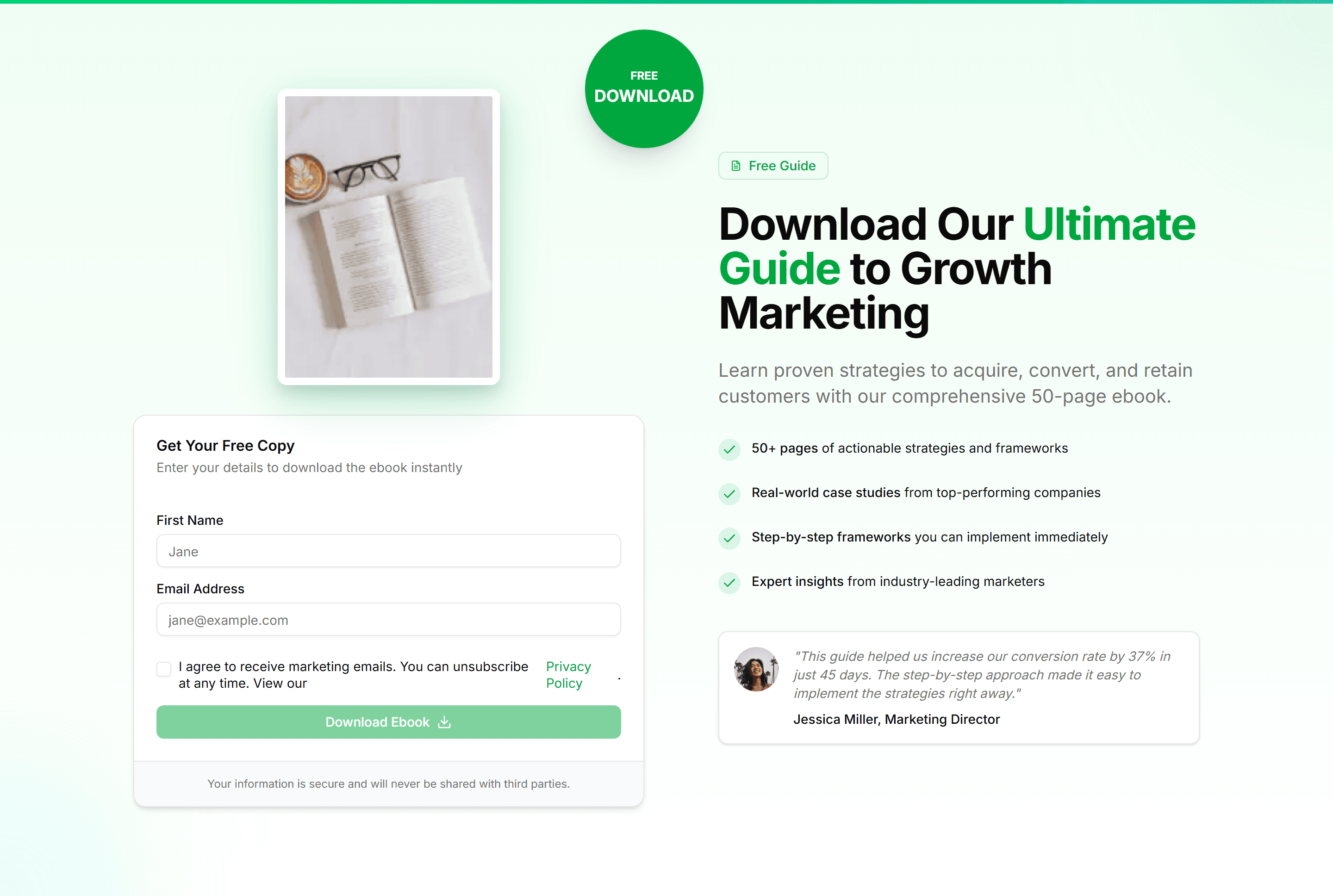Marketing Hero Form: Free Ebook Form
