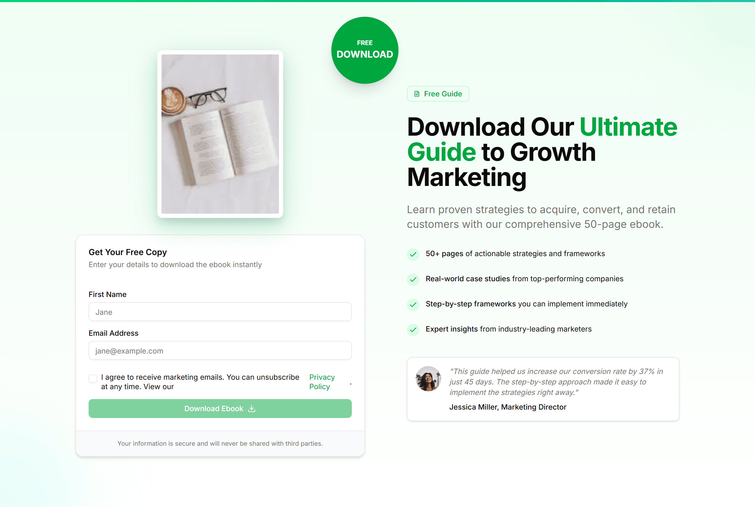 Marketing Hero Form: Free Ebook Form