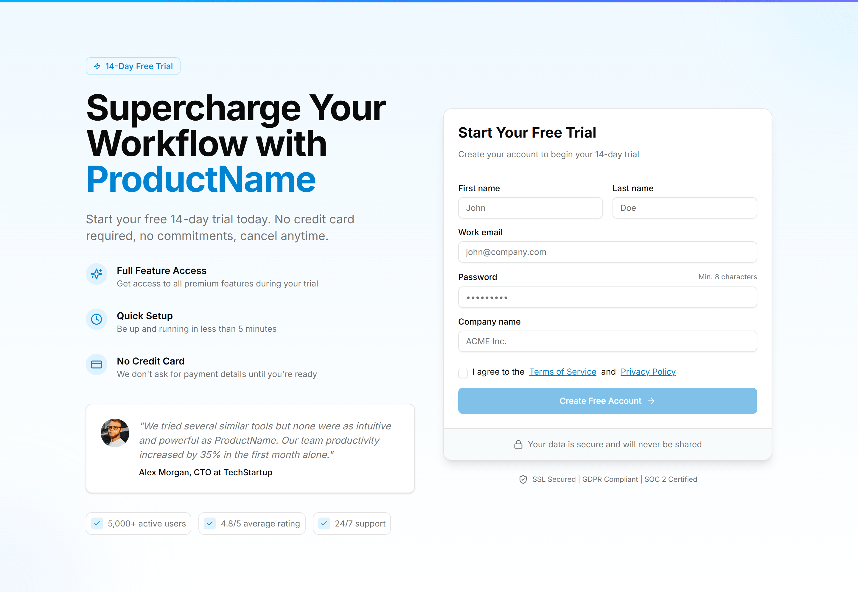 Marketing Hero Form: Free Trial Signup Form