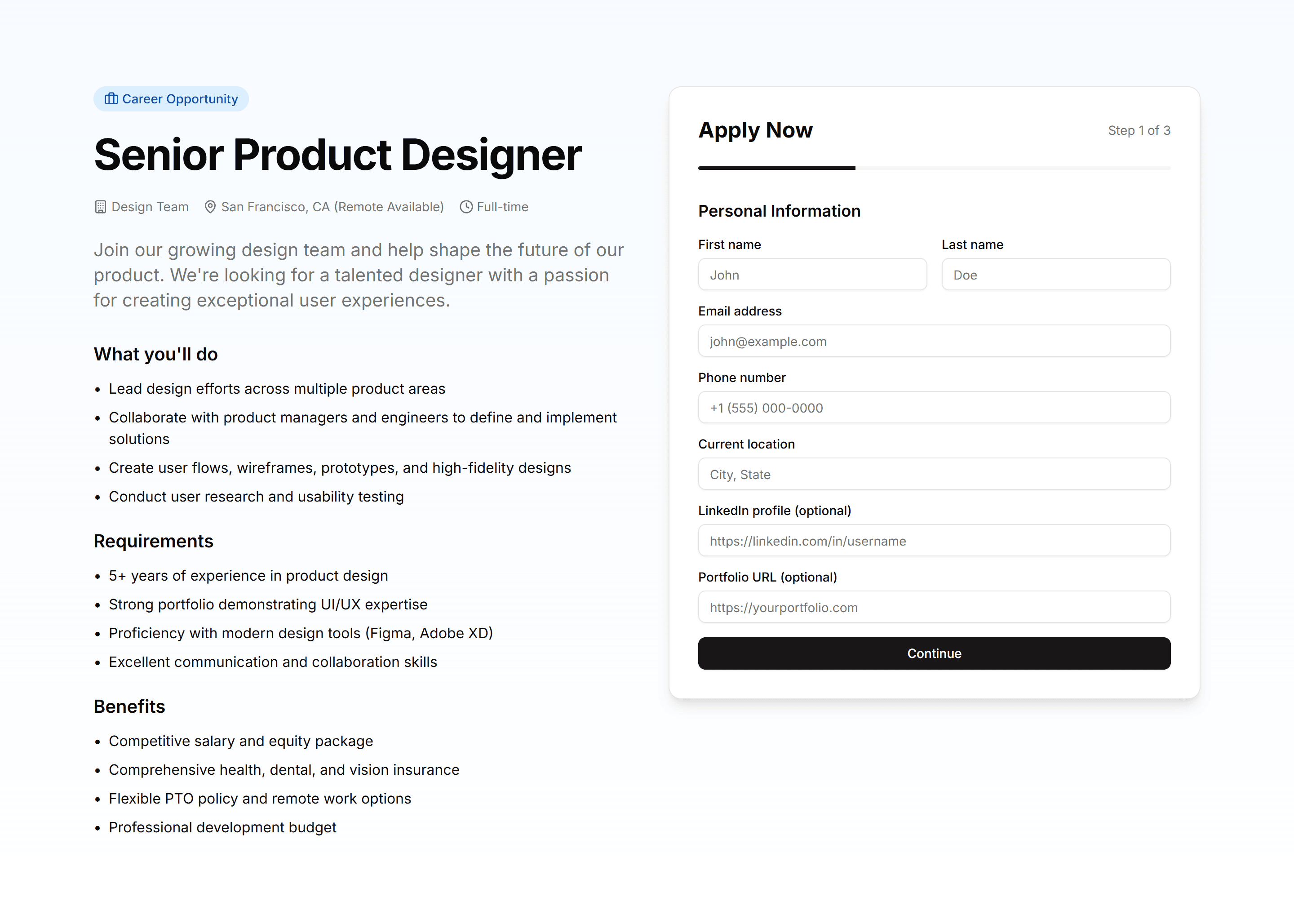 Marketing Hero Form: Job Application Form