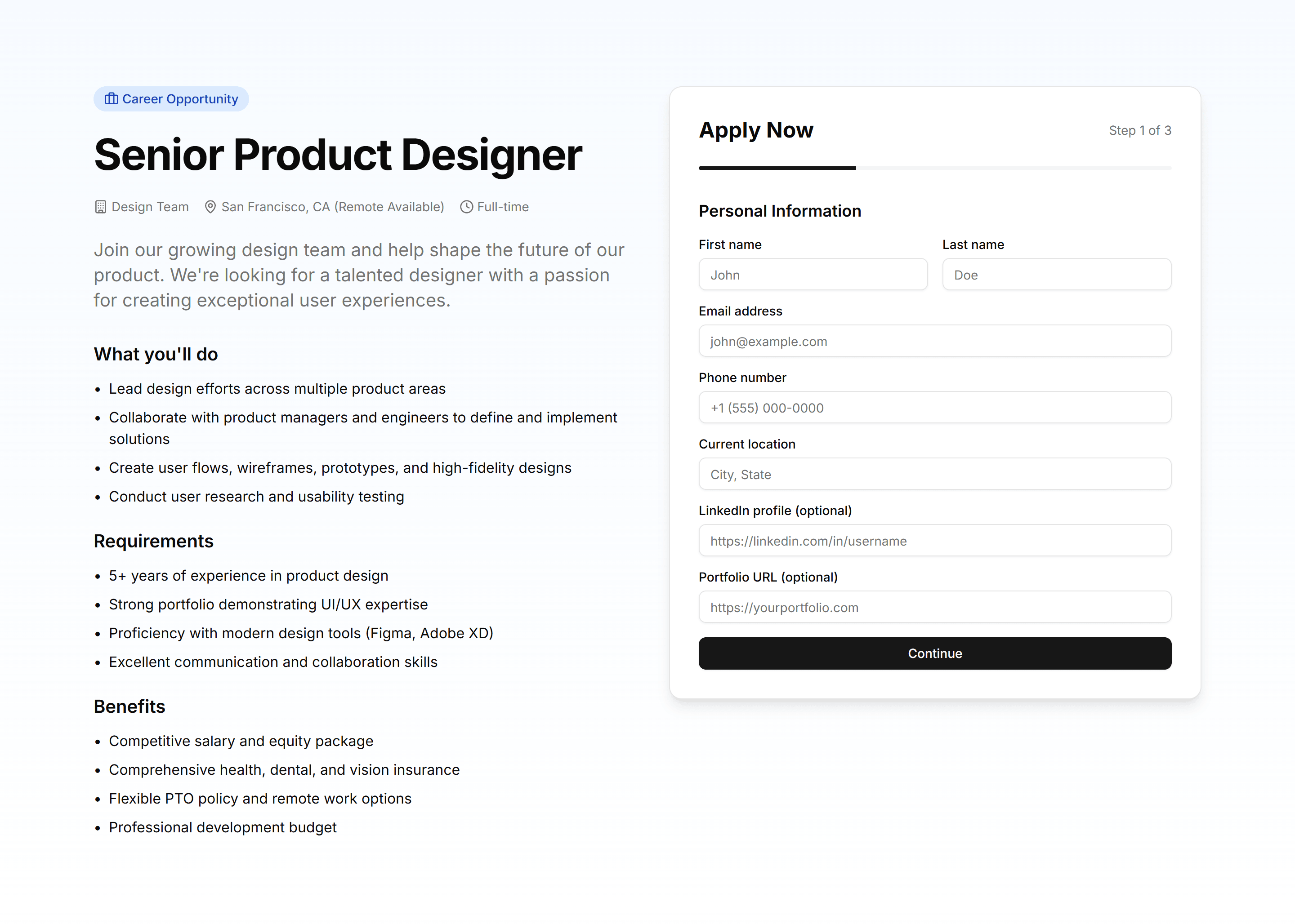 Marketing Hero Form: Job Application Form