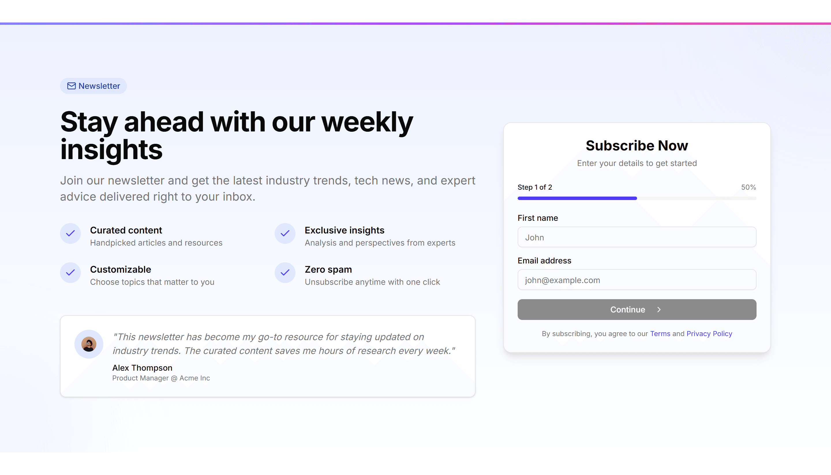 Marketing Hero Form: Newsletter Subscription