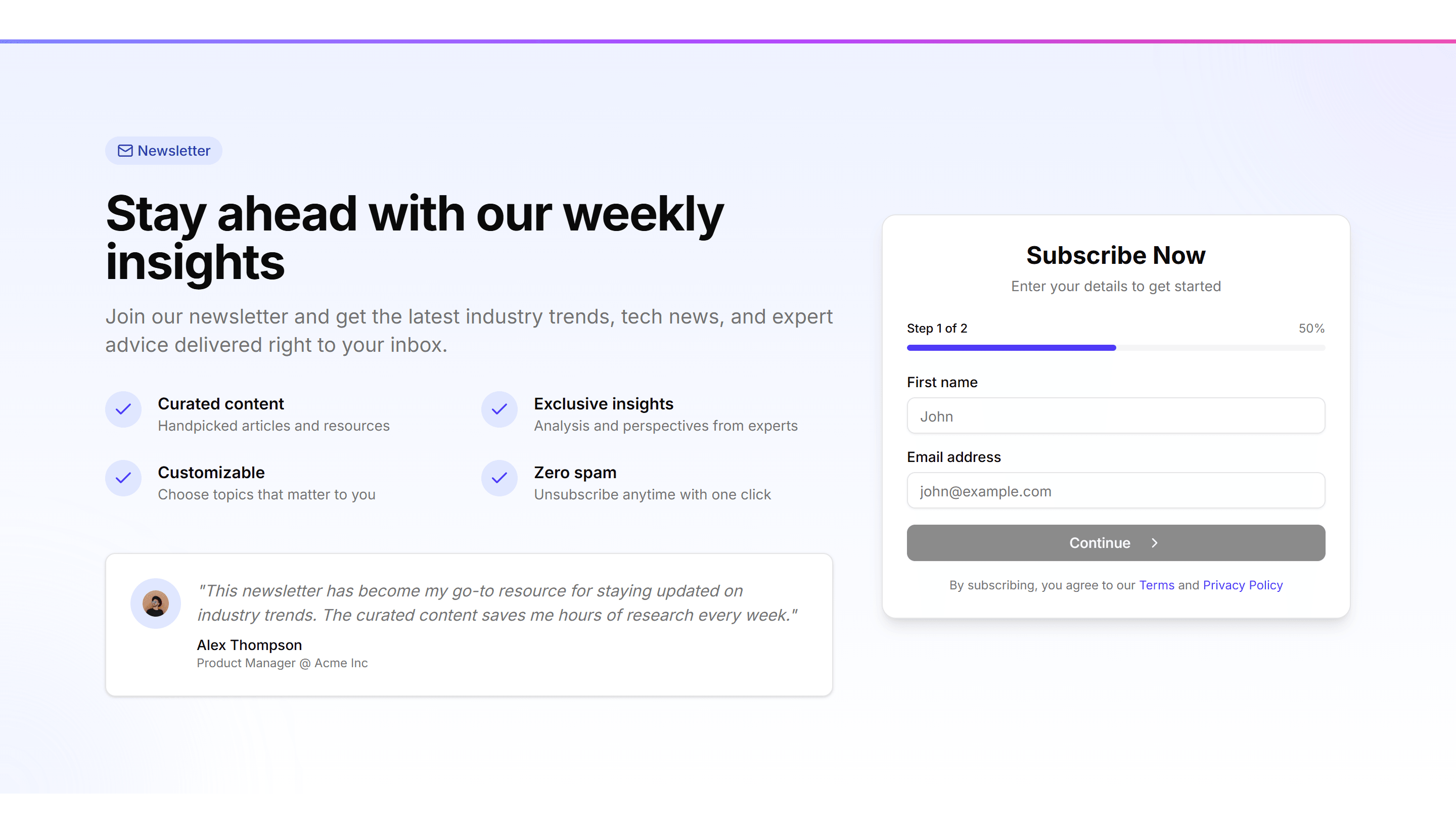 Marketing Hero Form: Newsletter Subscription