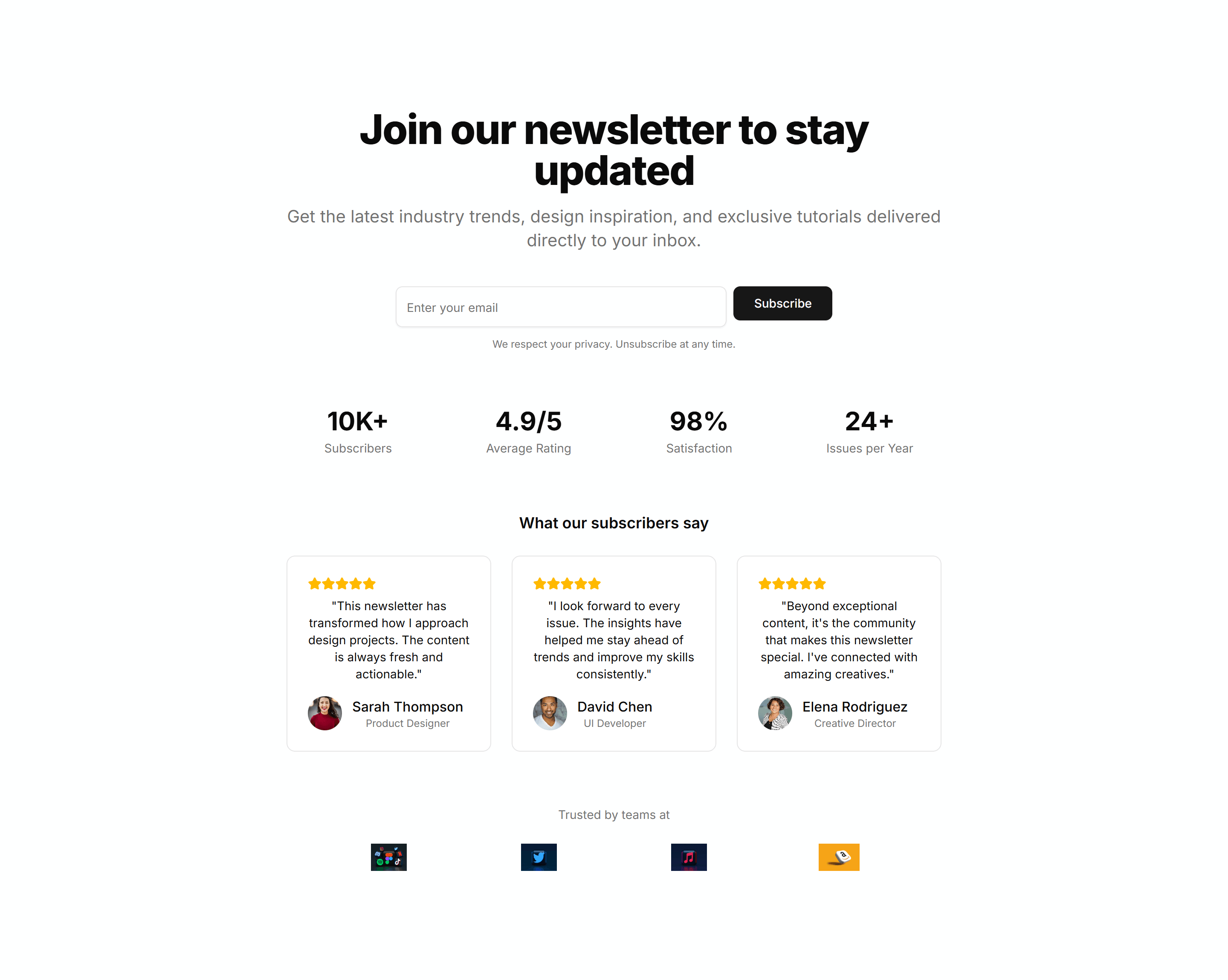 Marketing Hero Form: Newsletter With Social Proof