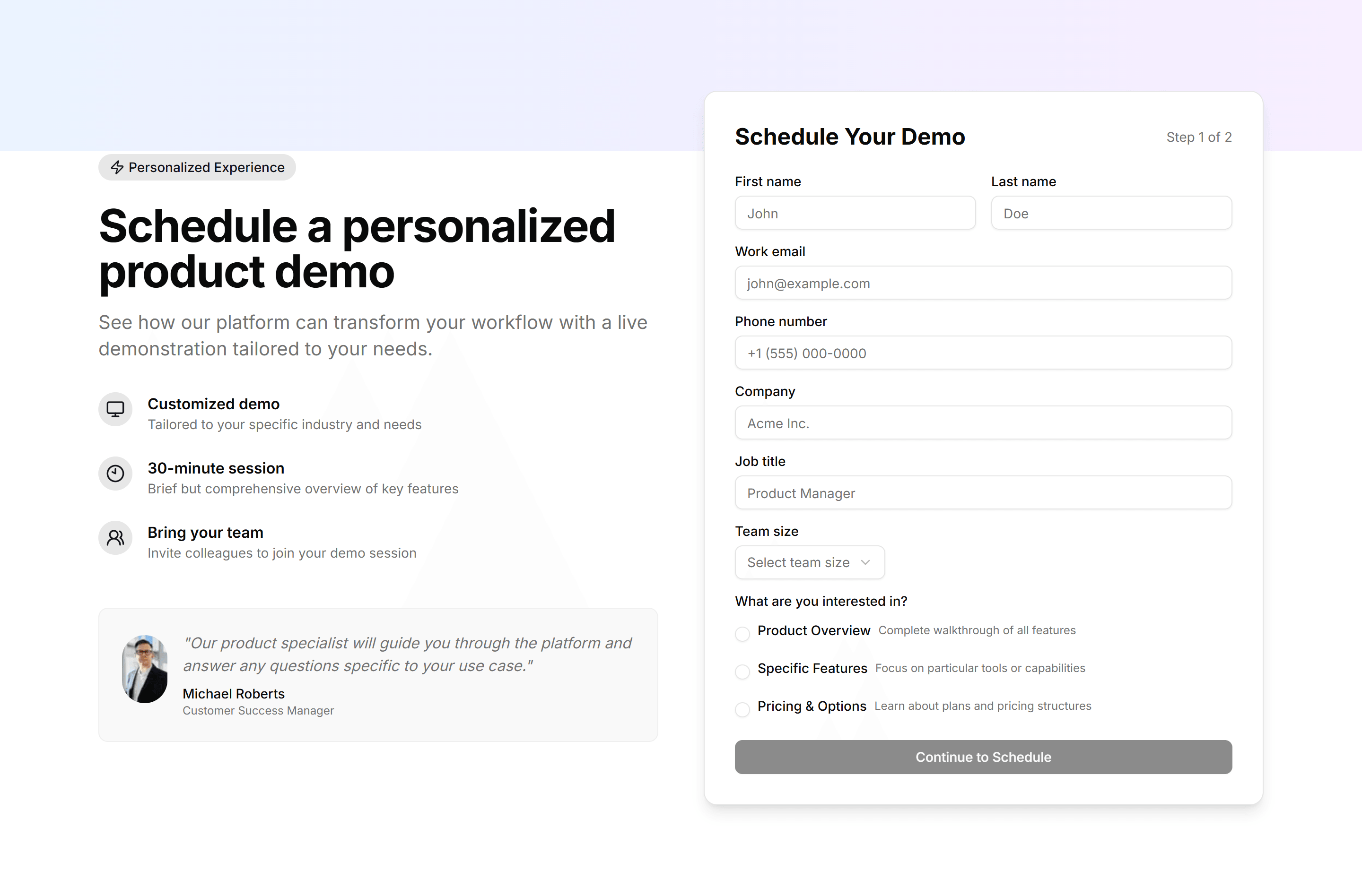 Marketing Hero Form: Schedule Demo Form