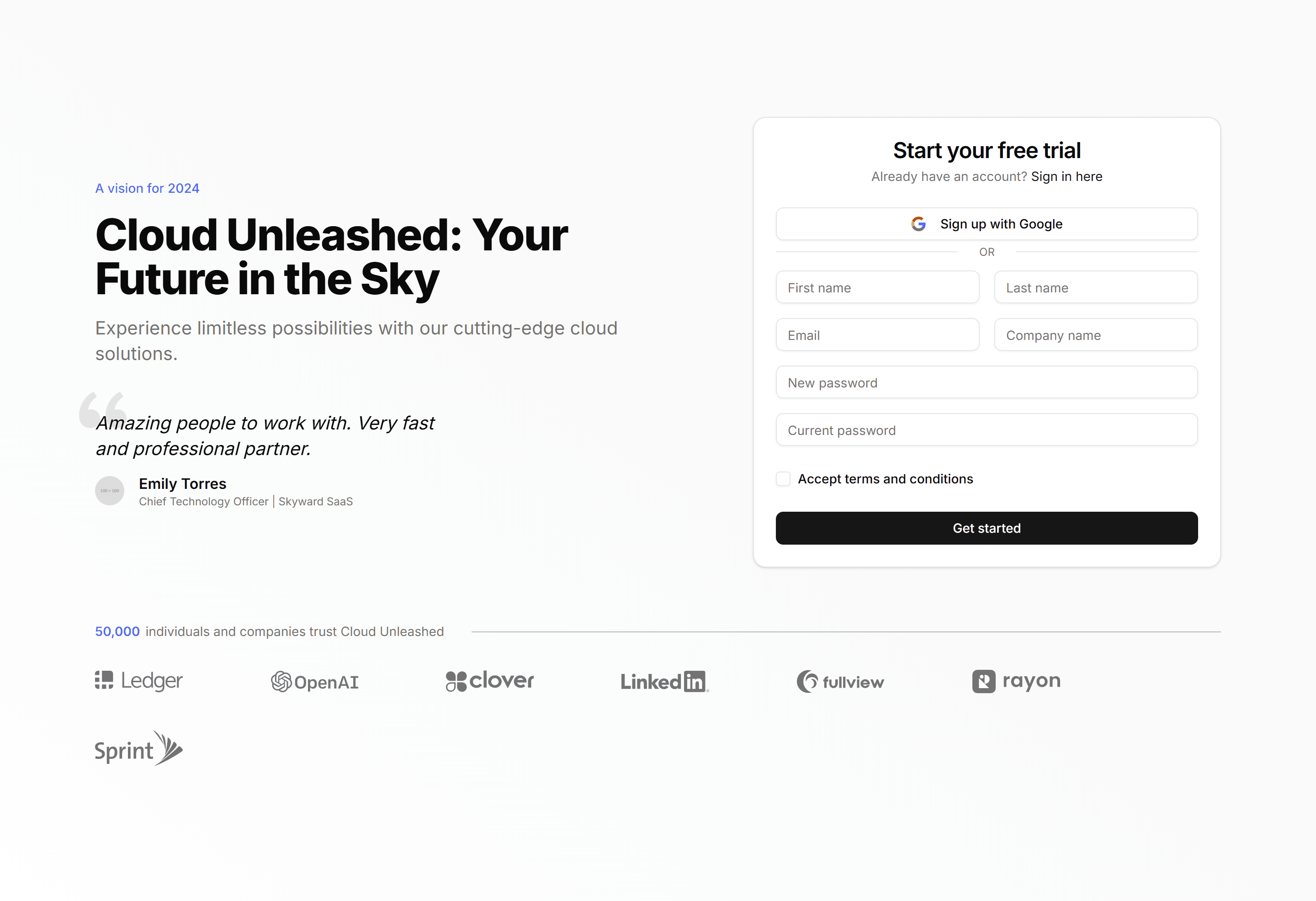 Marketing Hero Form: Sign Up Form
