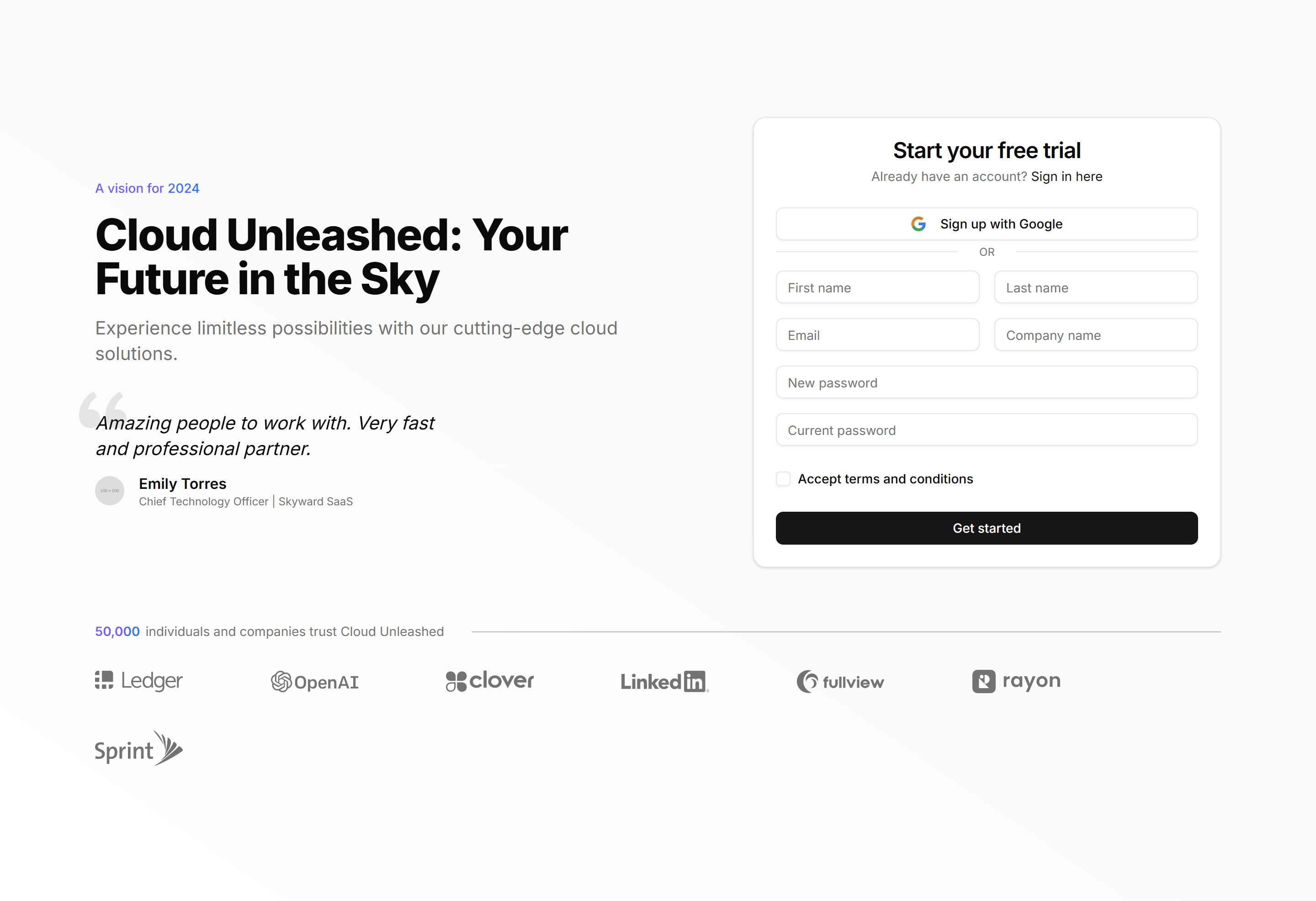 Marketing Hero Form: Sign Up Form