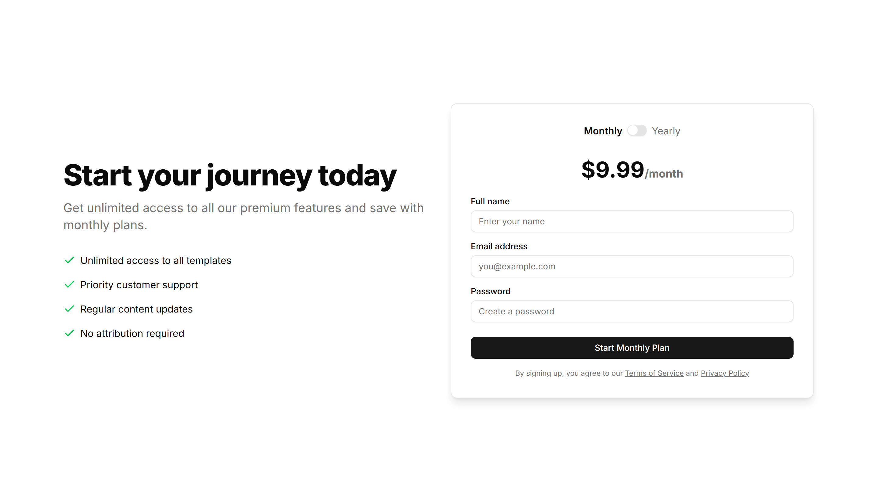 Marketing Hero Form: Subscription Form With Toggle