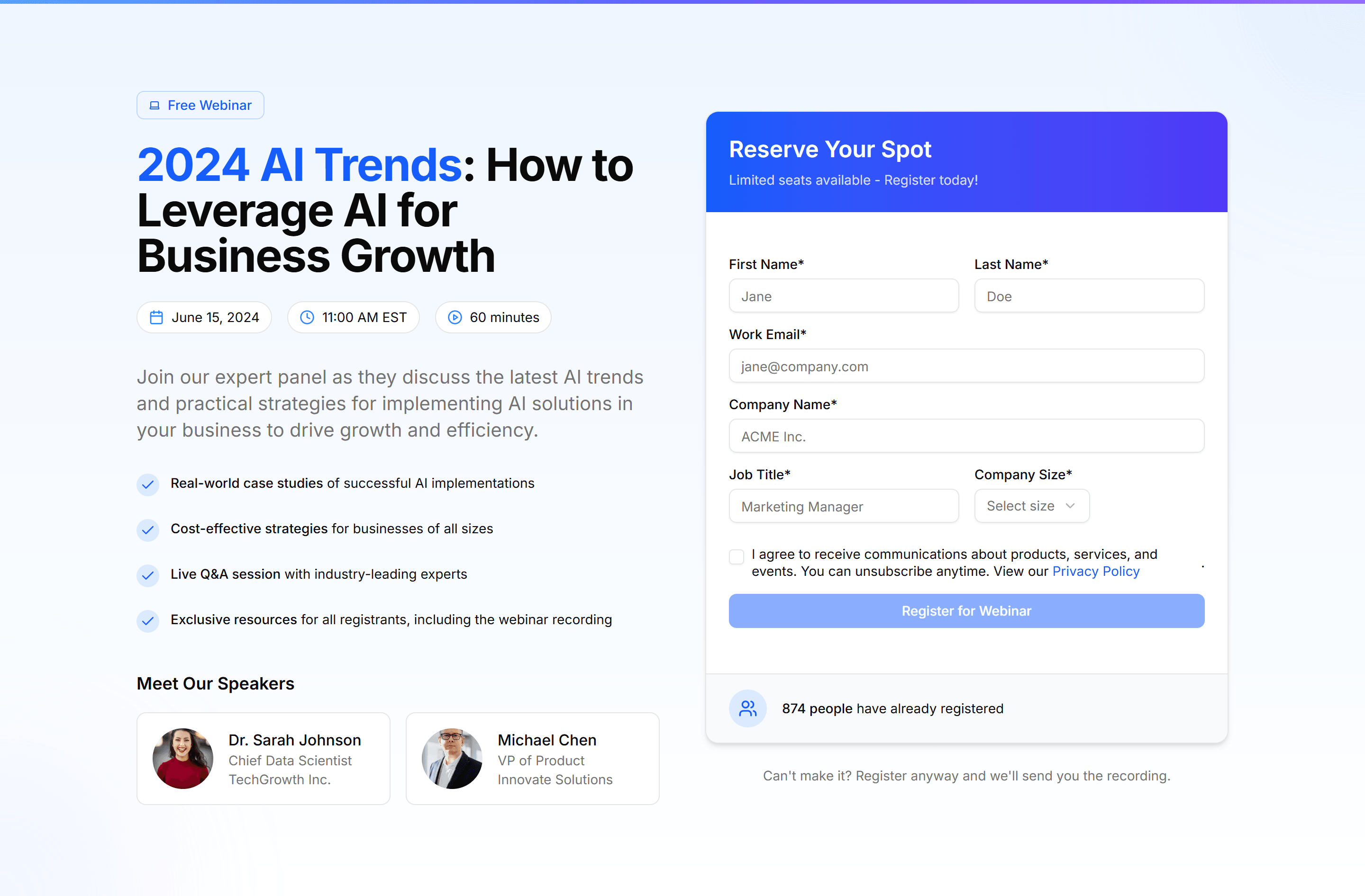 Marketing Hero Form: Webinar Registration Form